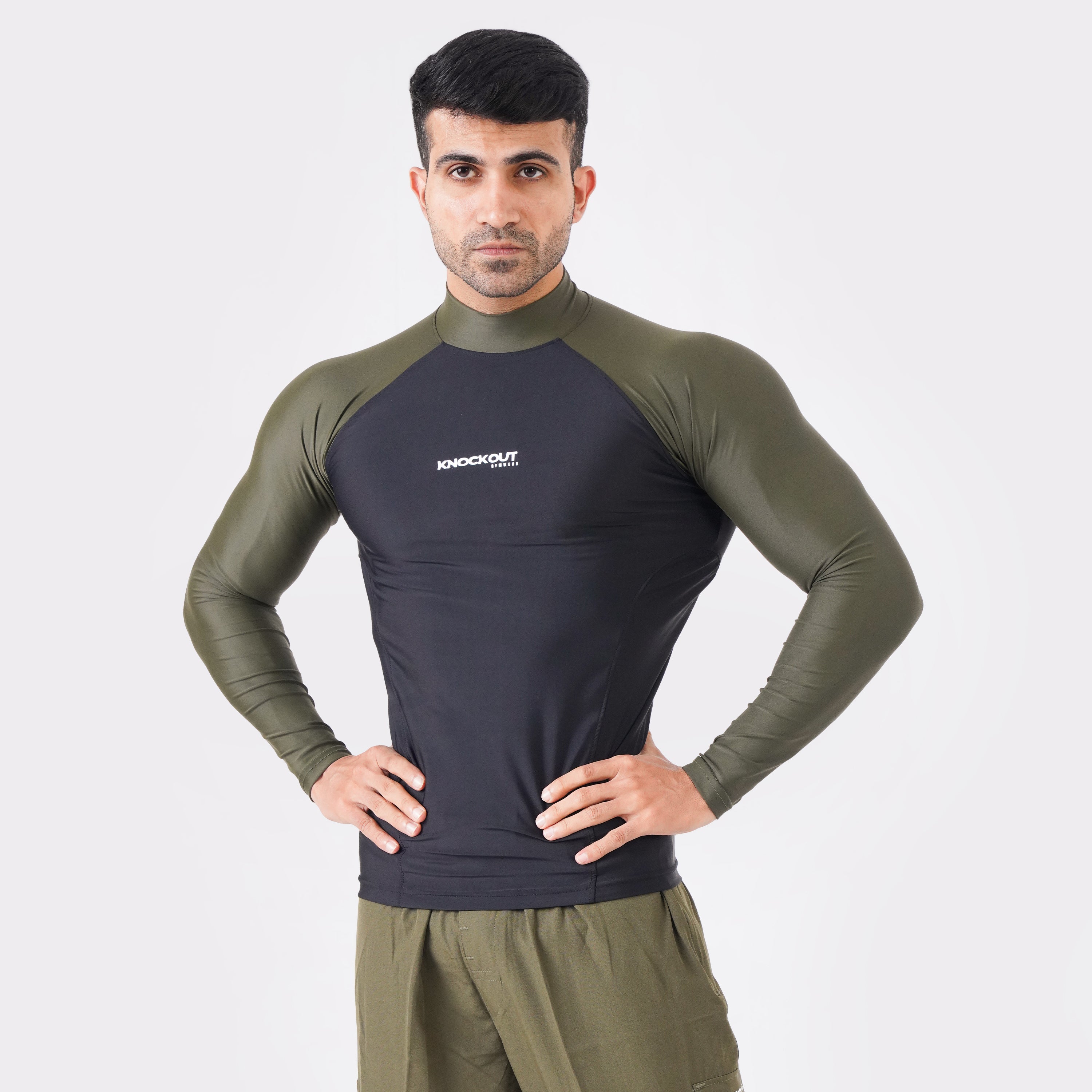 Black and Green high-neck long sleeve compression shirt