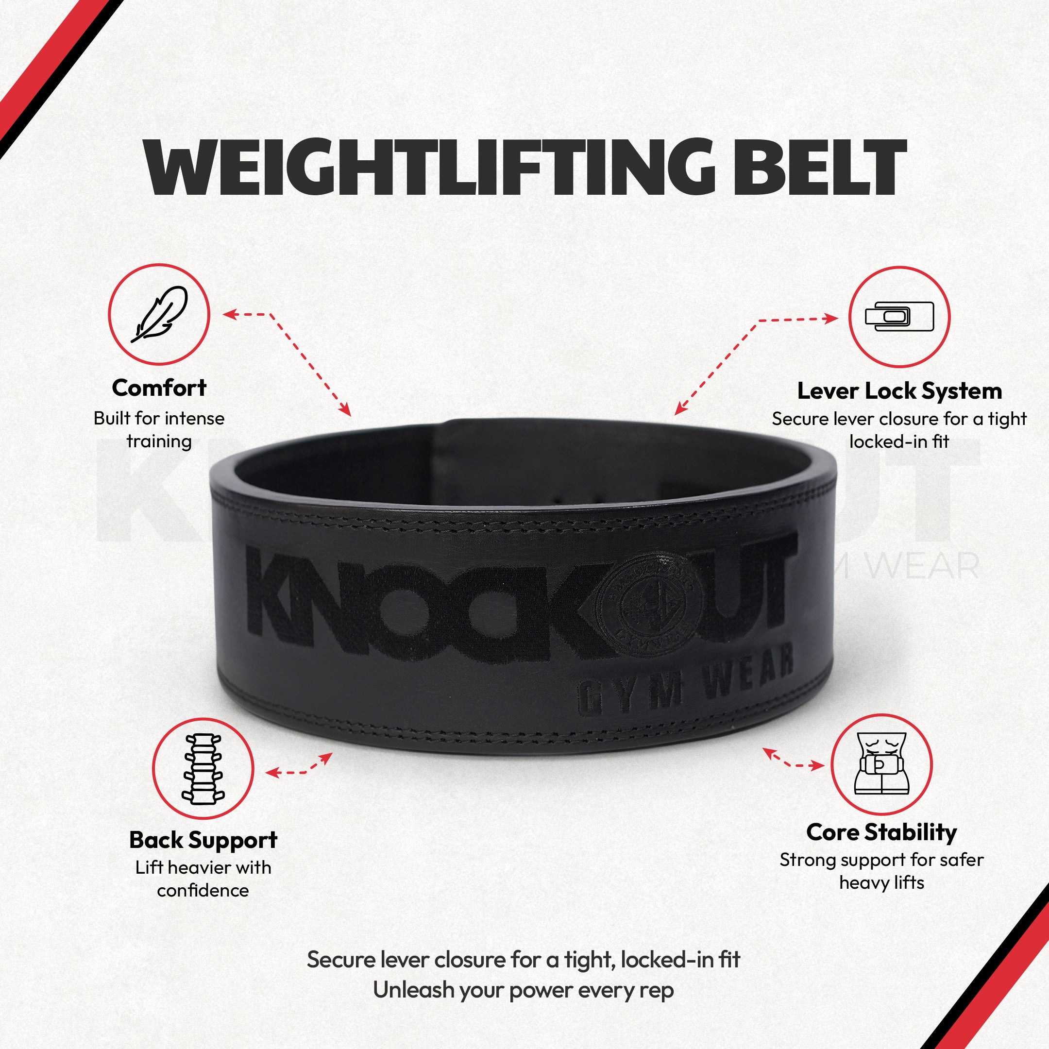 Knockout 10MM Belt Powerlifting Lever Belt