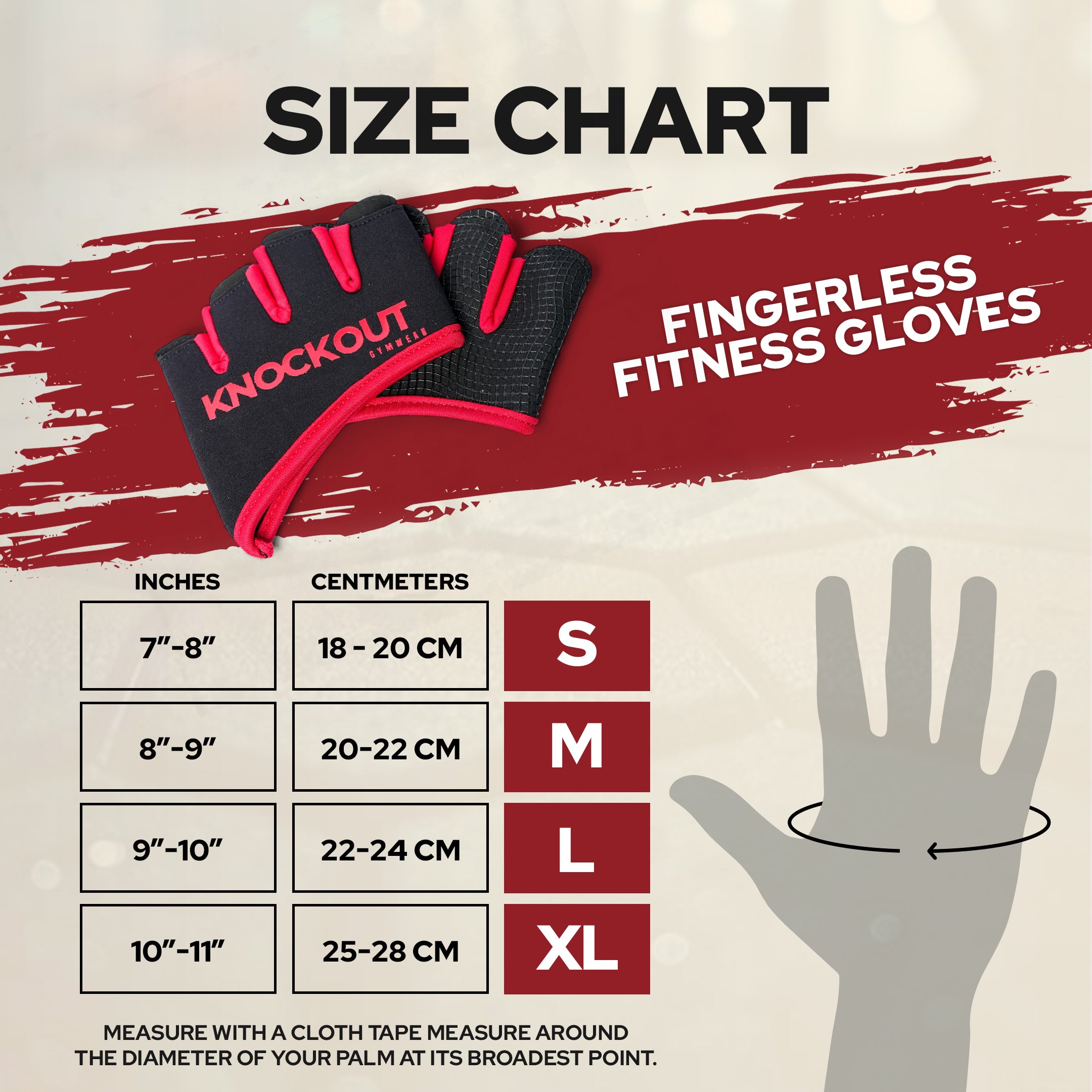 Knockout Fingerless Fitness Gloves - Black Red 01