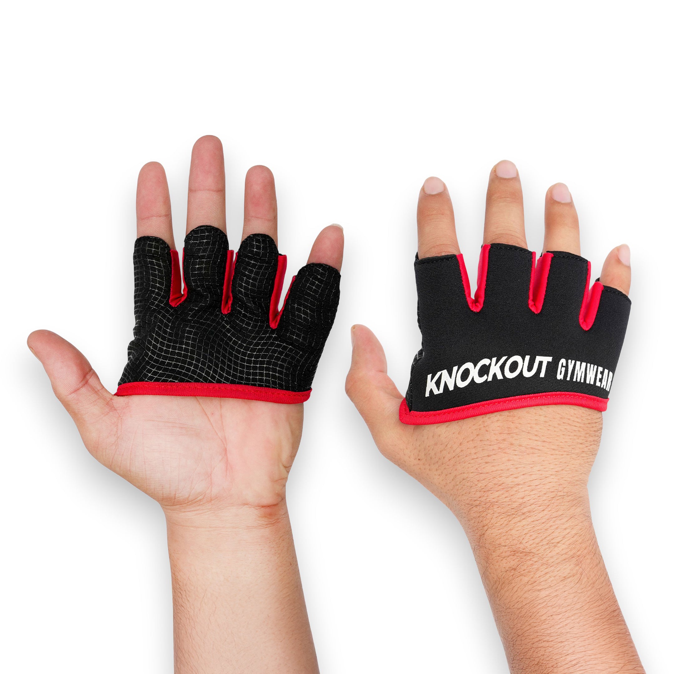 Knockout Fingerless Fitness Gloves - Black Red White
