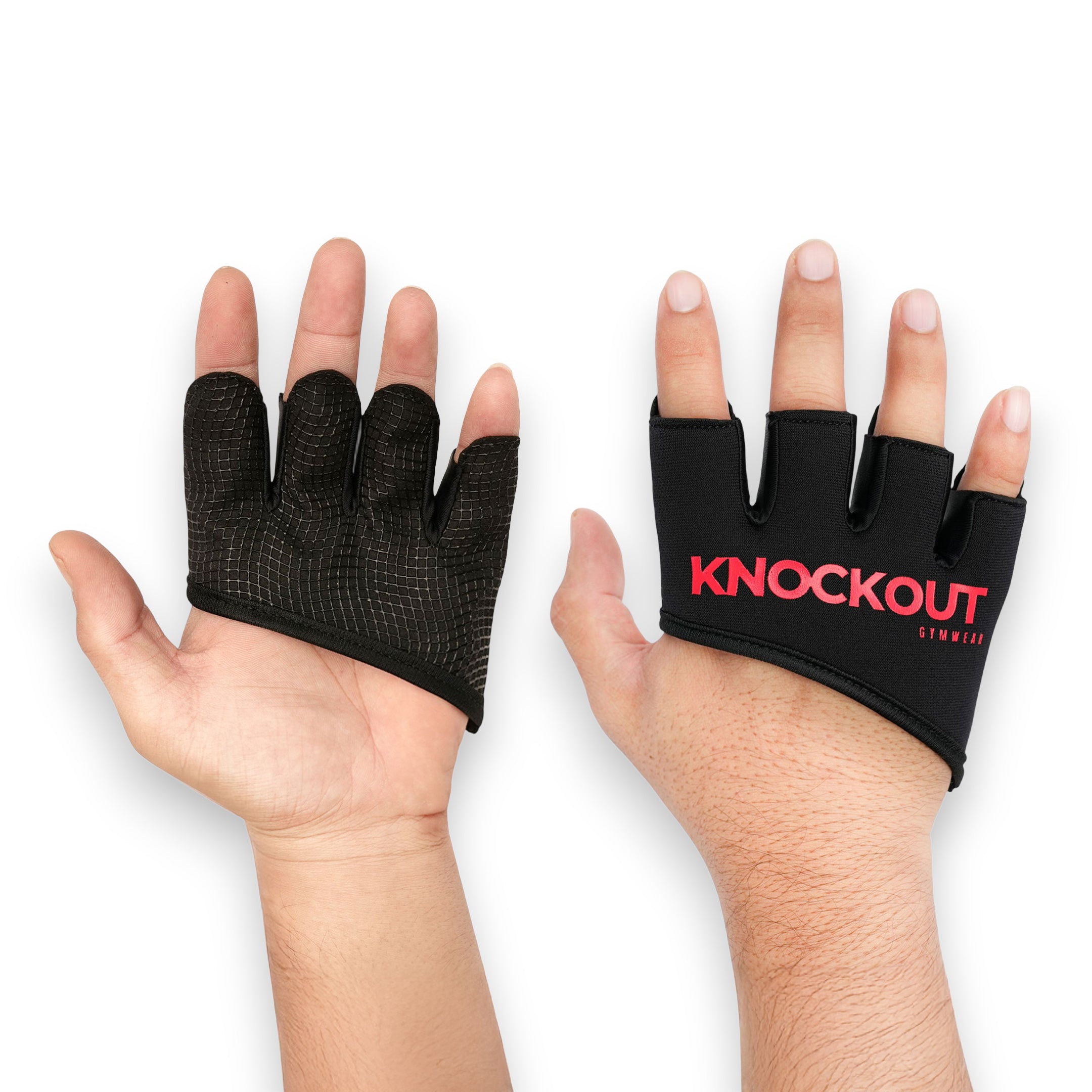 Knockout Fingerless Fitness Gloves - Black Red 02