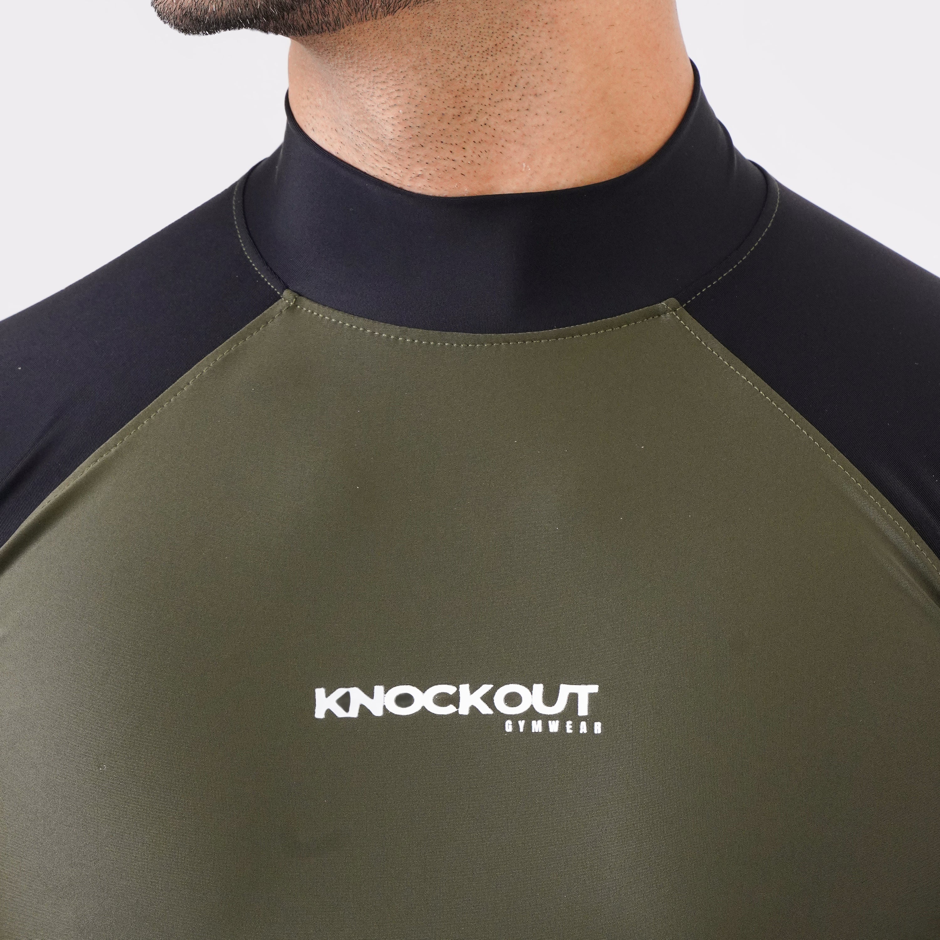Contrast Green & Black Long Sleeve High Neck Compression