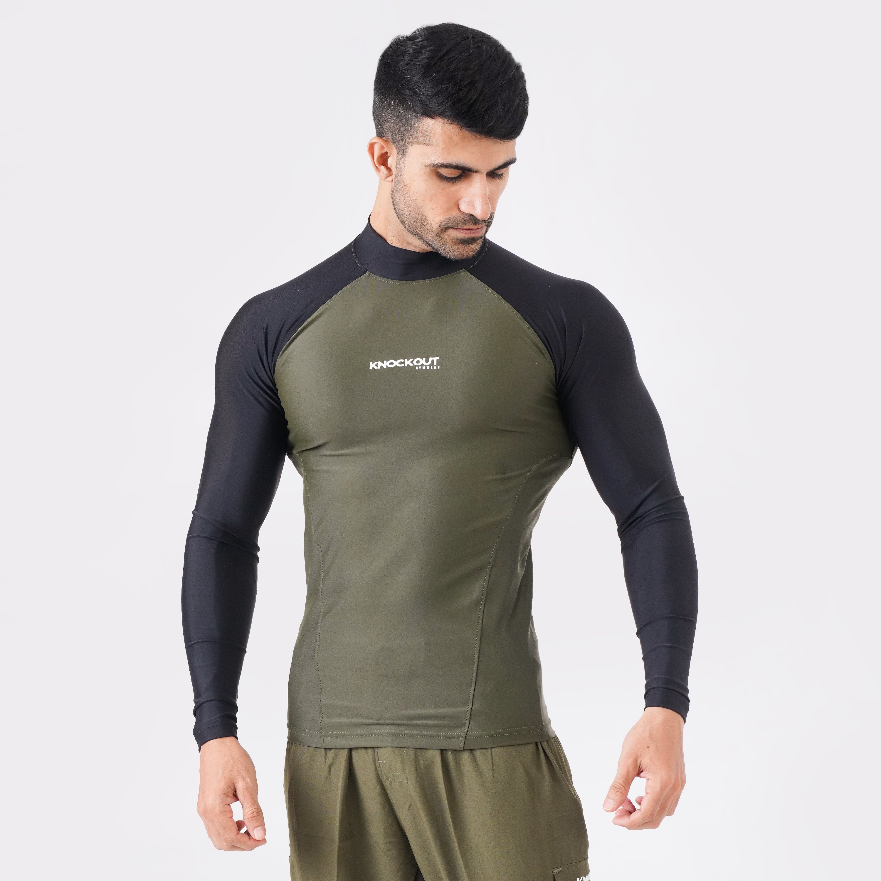 Contrast Green & Black Long Sleeve High Neck Compression