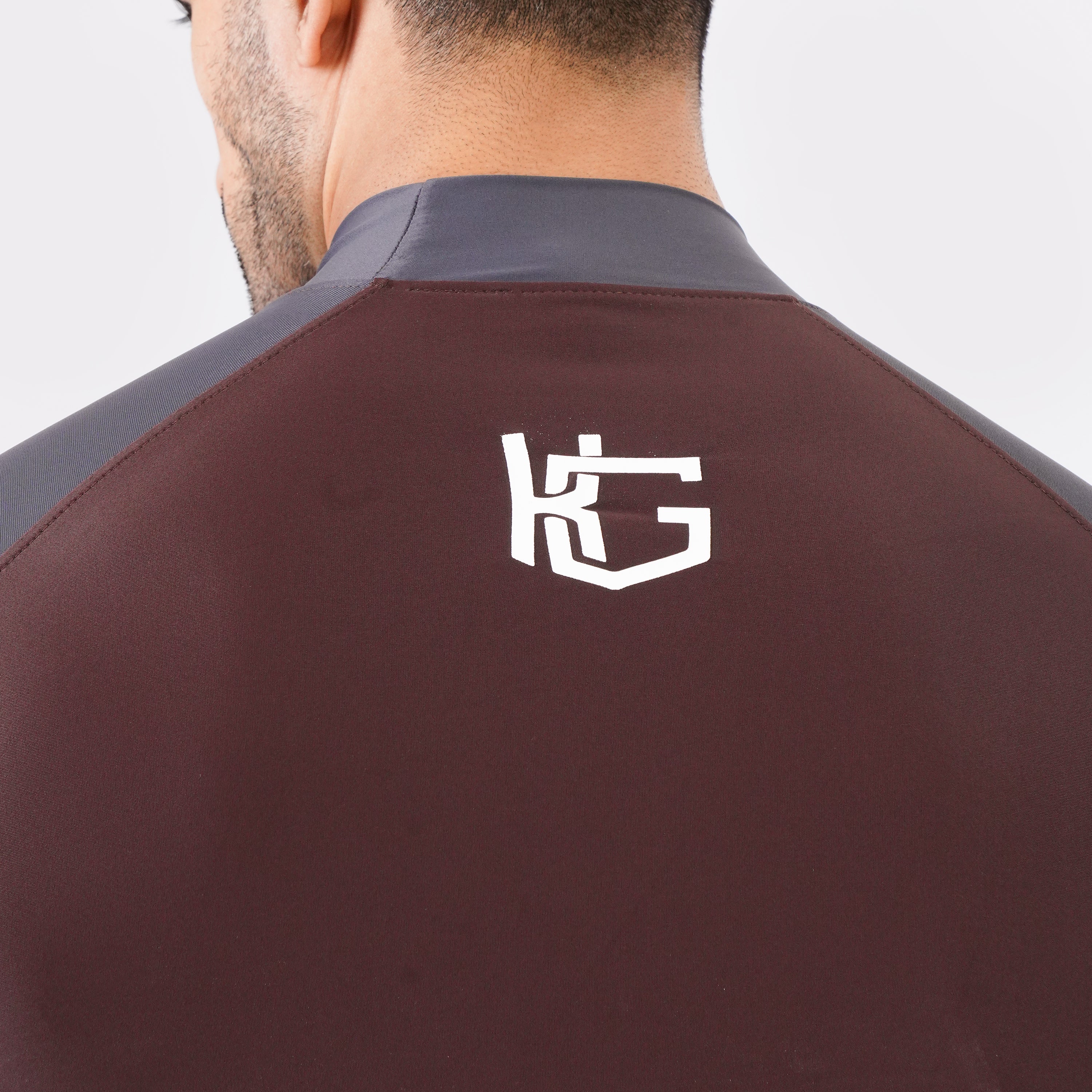Contrast Brown & Grey Long Sleeve High Neck Compression