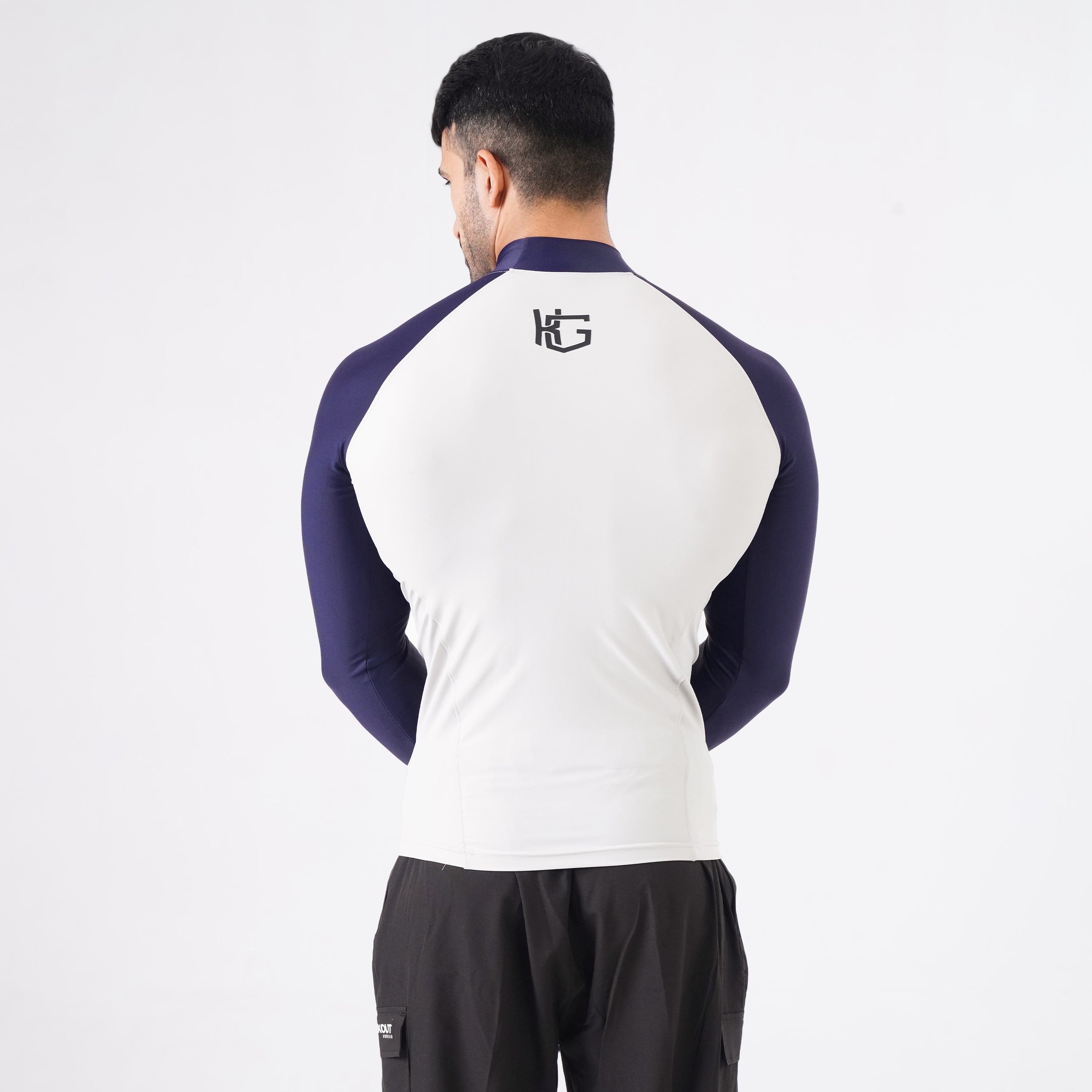 Contrast Light Stone & Blue Sleeve High Neck Compression