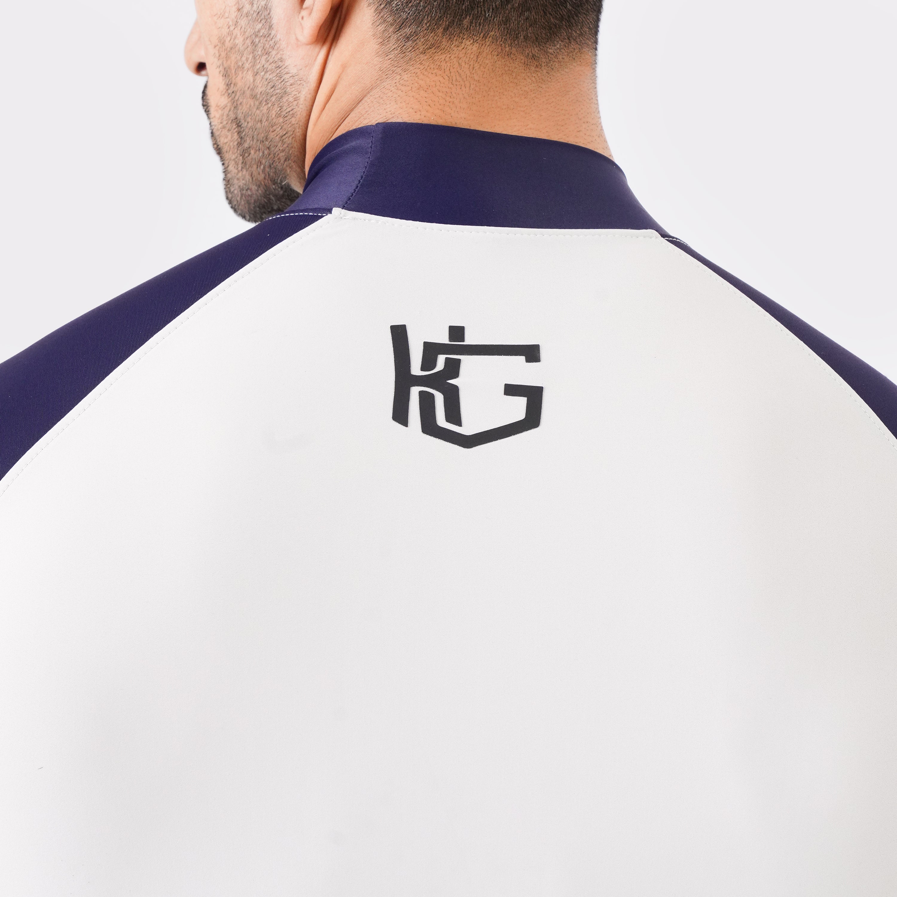 Contrast Light Stone & Blue Sleeve High Neck Compression