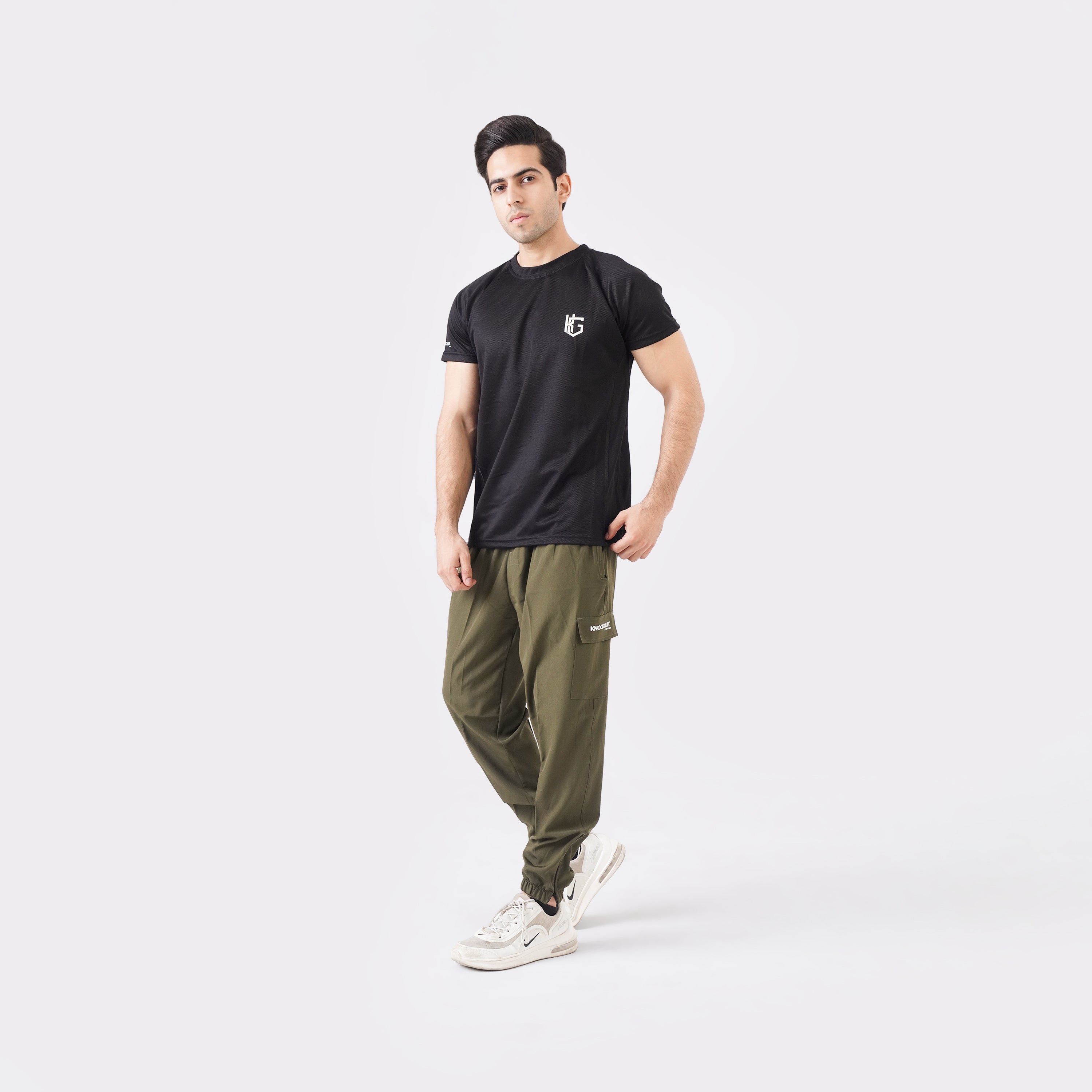 Micro Stretch Fabric Baggy Trouser - Olive Green