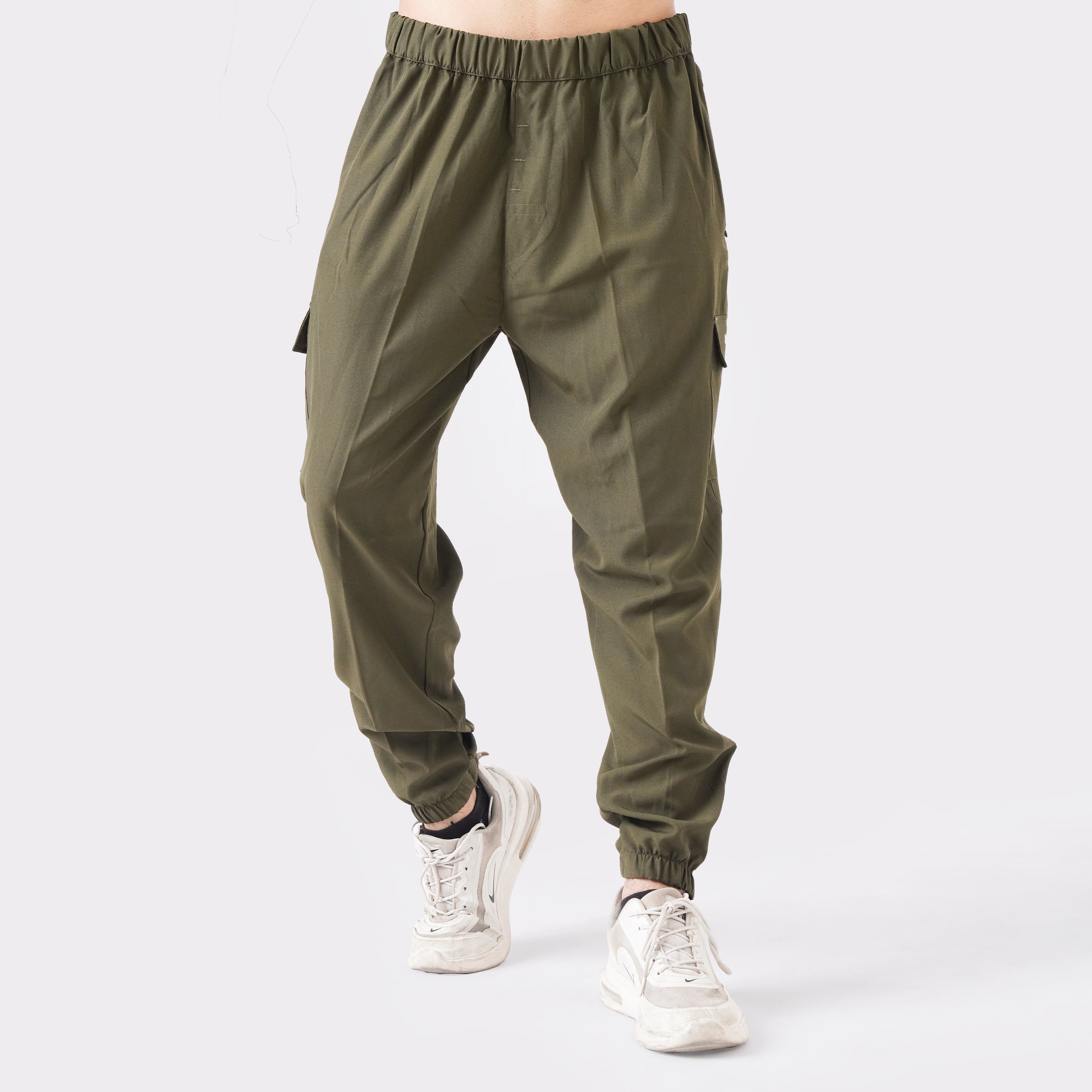 Micro Stretch Fabric Baggy Trouser - Olive Green