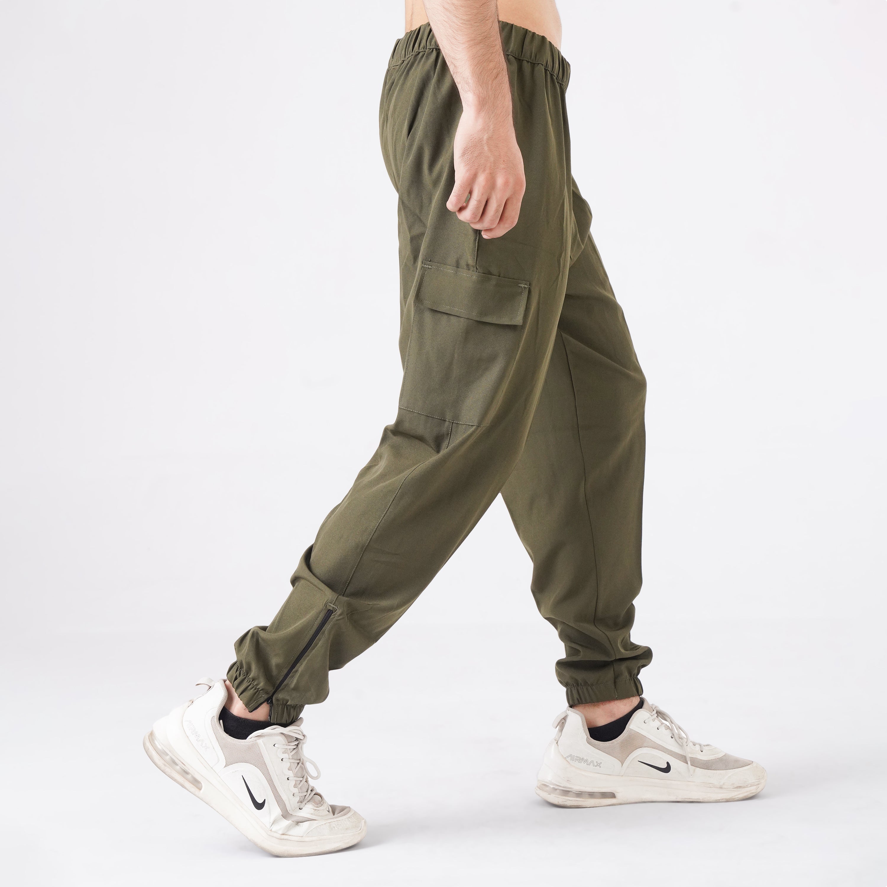 Micro Stretch Fabric Baggy Trouser - Olive Green