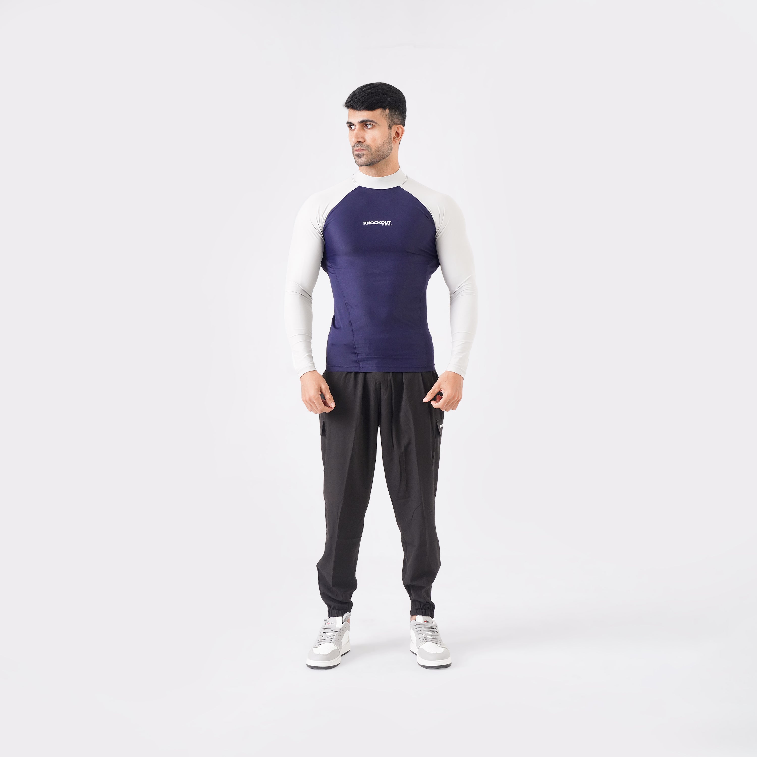 Contrast blue & Light Stone Long Sleeve High Neck Compression