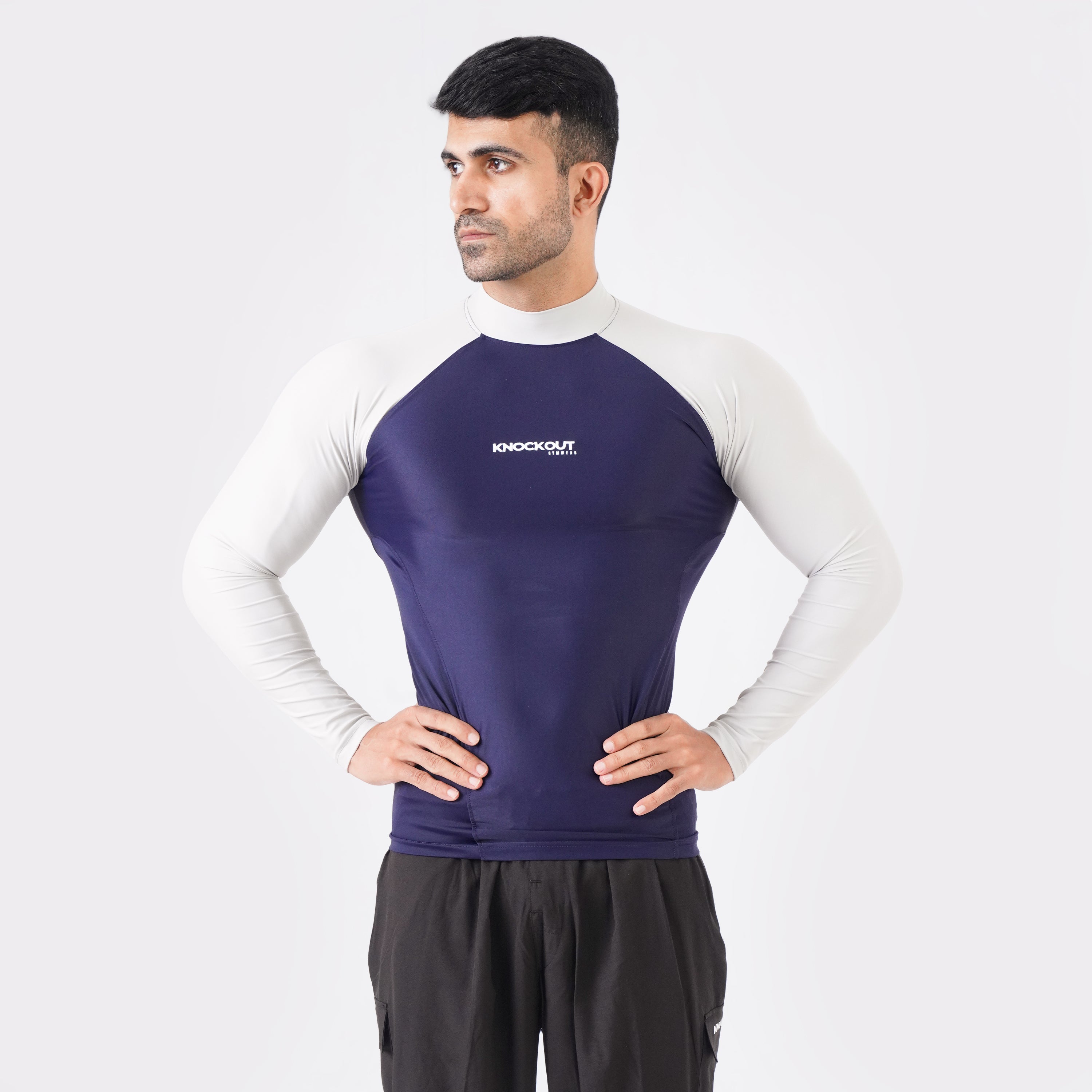Contrast blue & Light Stone Long Sleeve High Neck Compression