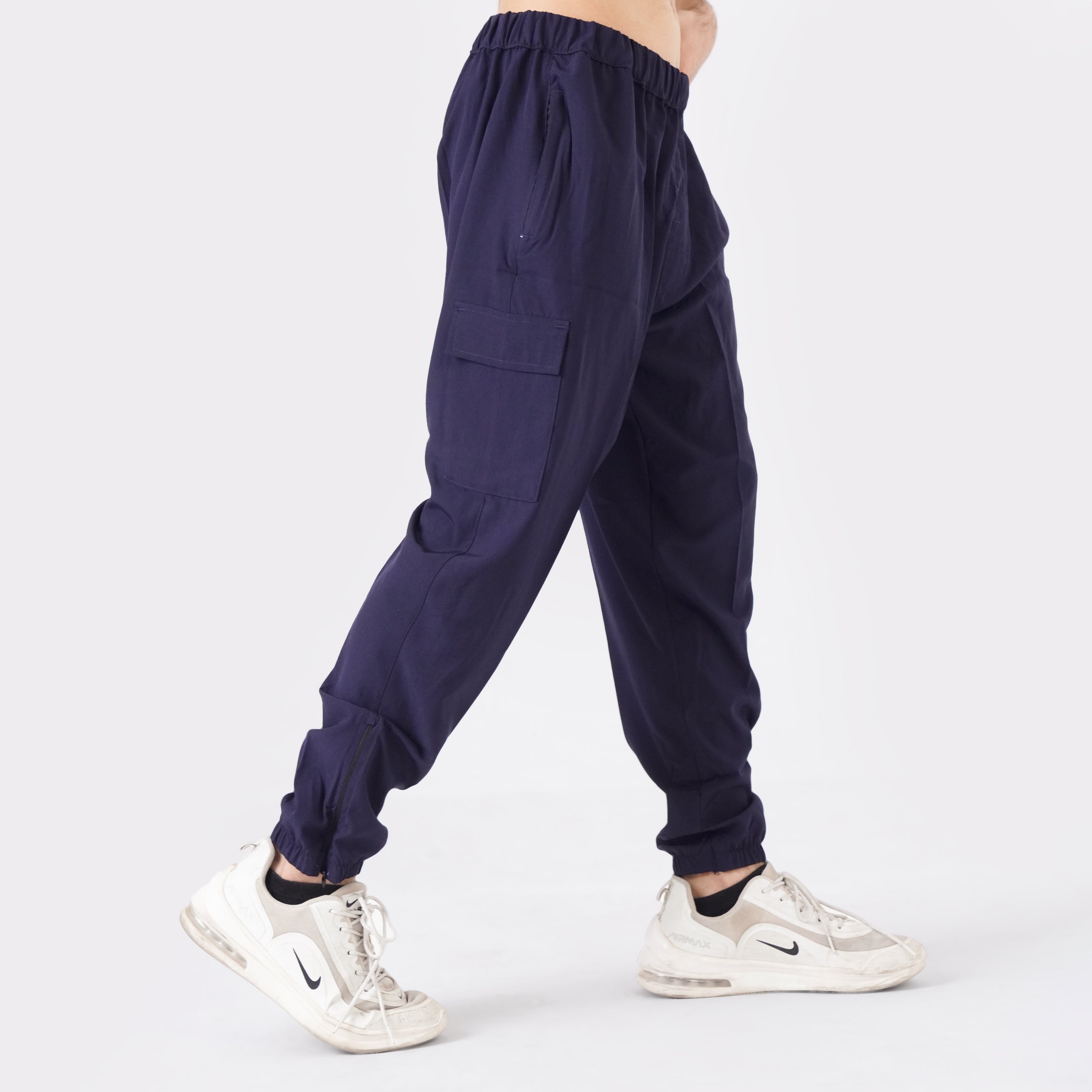 Micro Stretch Fabric Baggy Trouser - Navy Blue