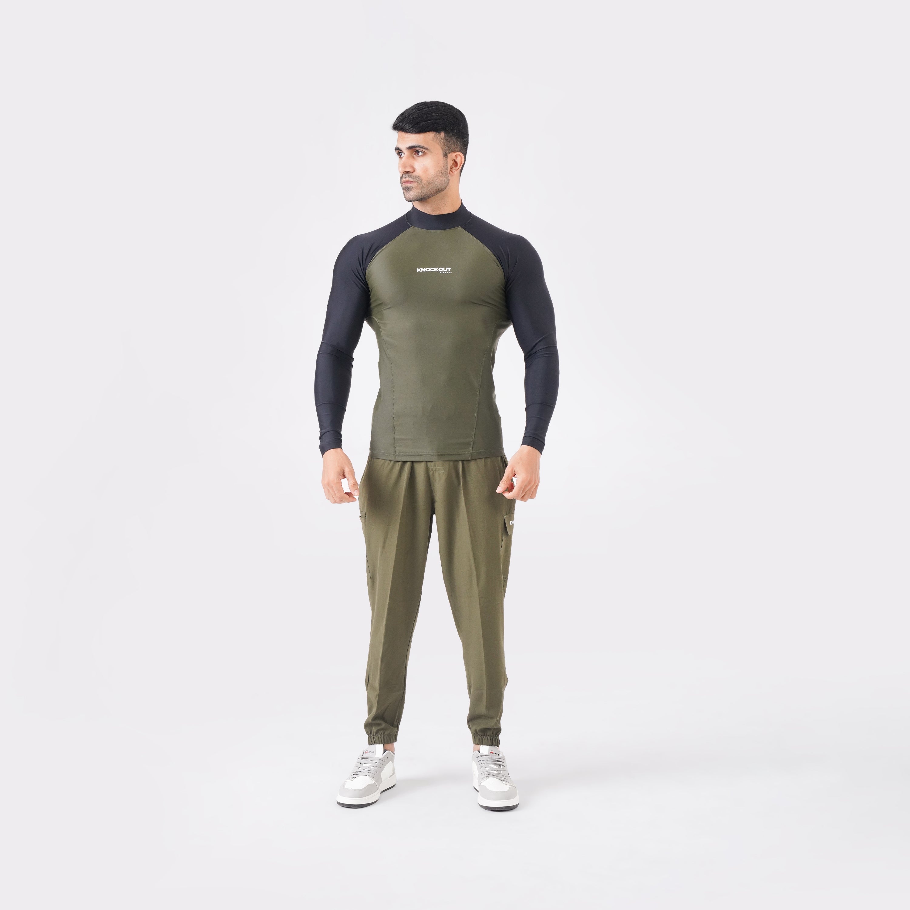Contrast Green & Black Long Sleeve High Neck Compression