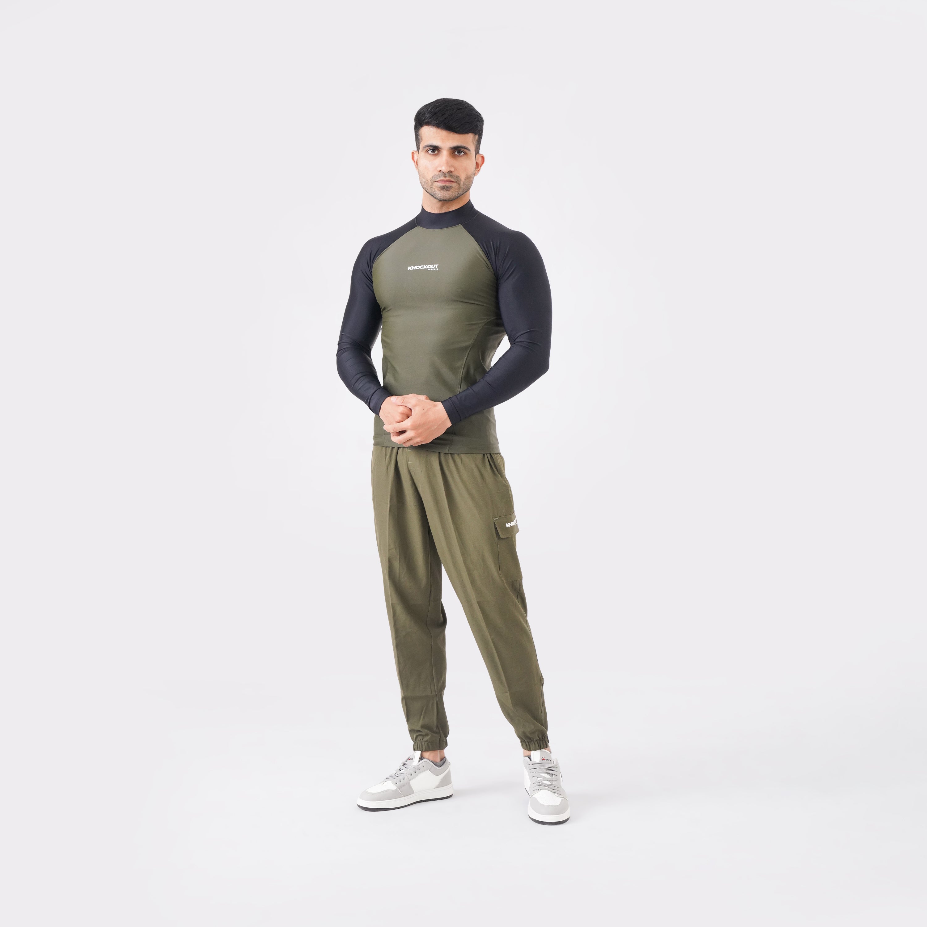 Contrast Green & Black Long Sleeve High Neck Compression