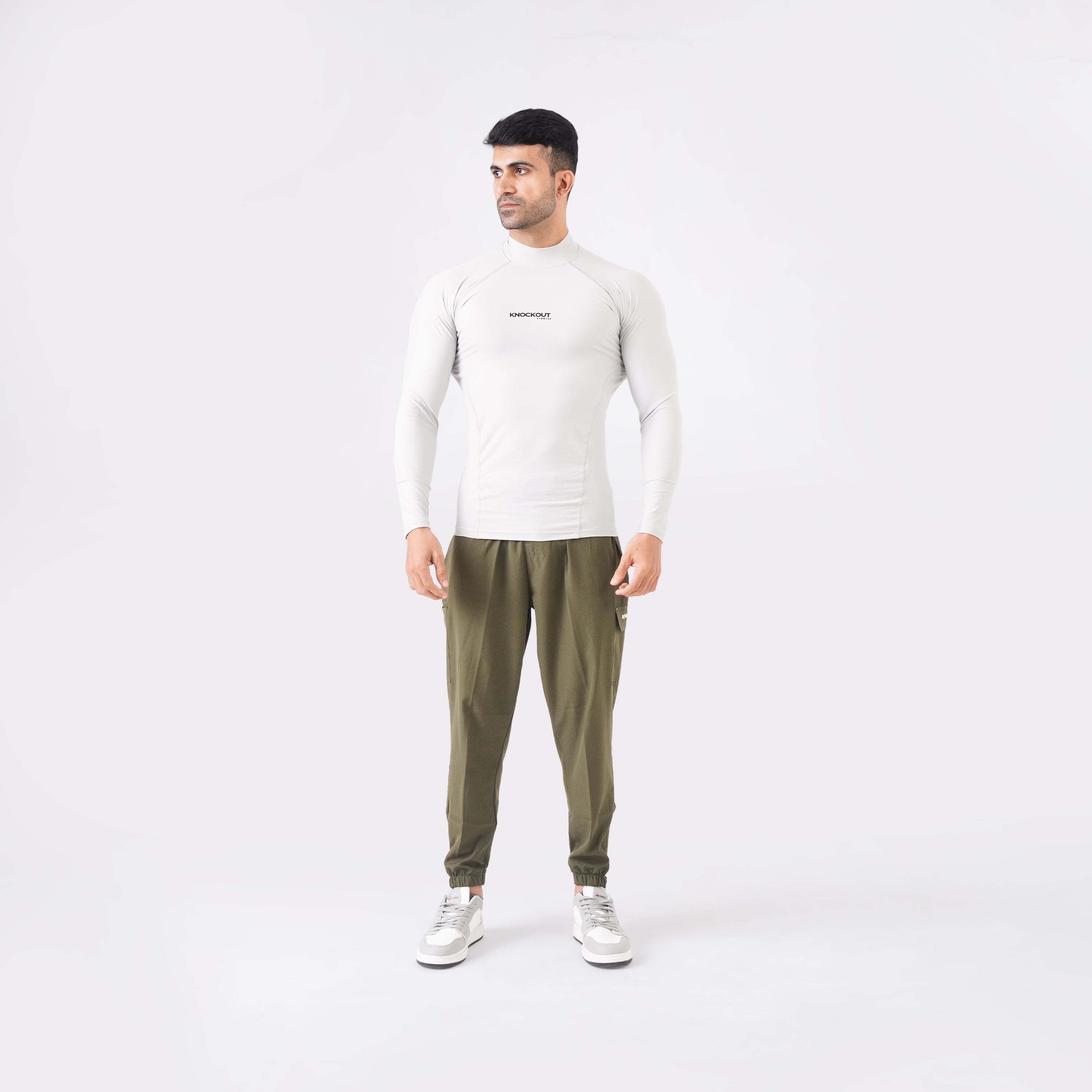 Knockout High Neck Compression Long Sleeve - Light Stone