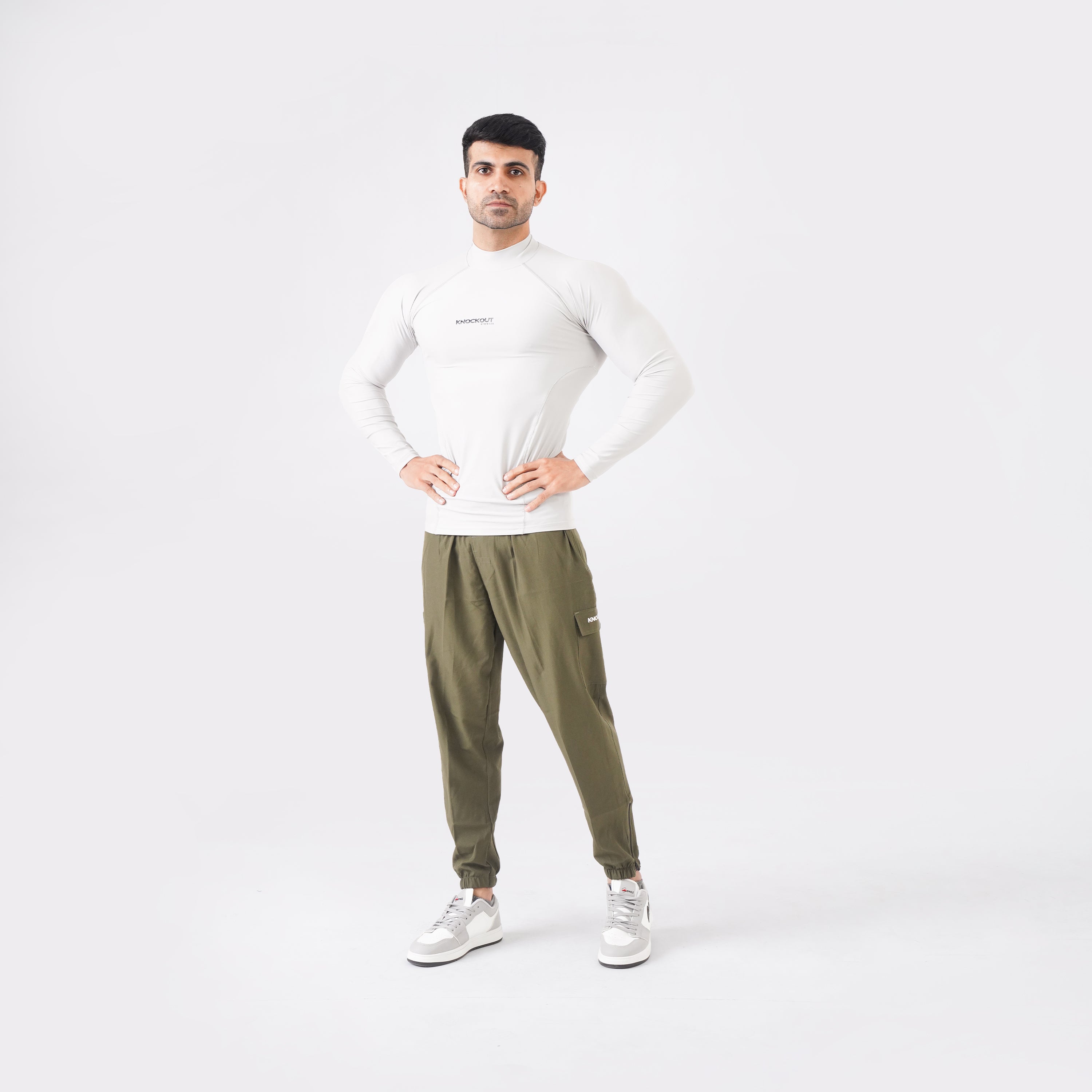 Knockout High Neck Compression Long Sleeve - Light Stone