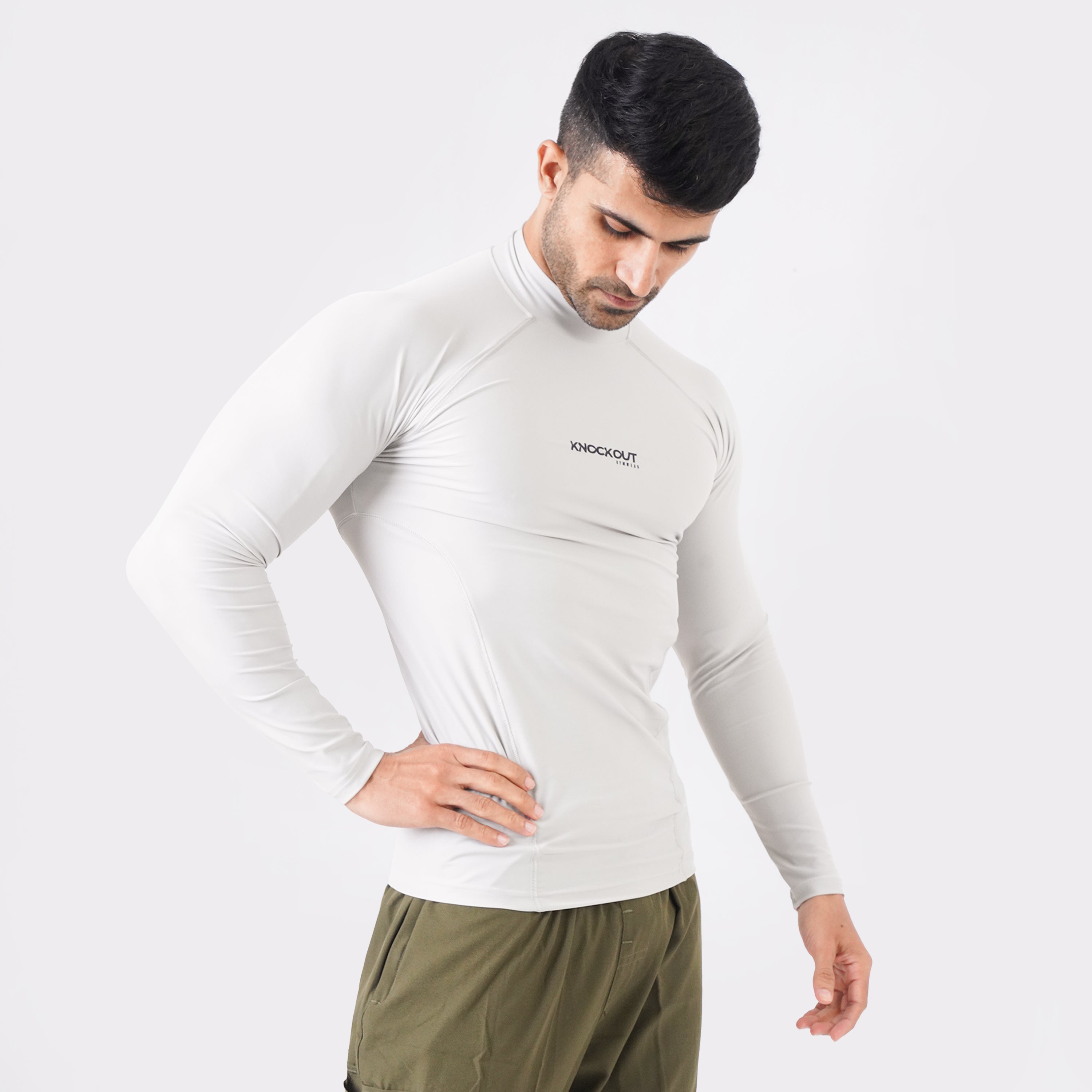 Knockout High Neck Compression Long Sleeve - Light Stone