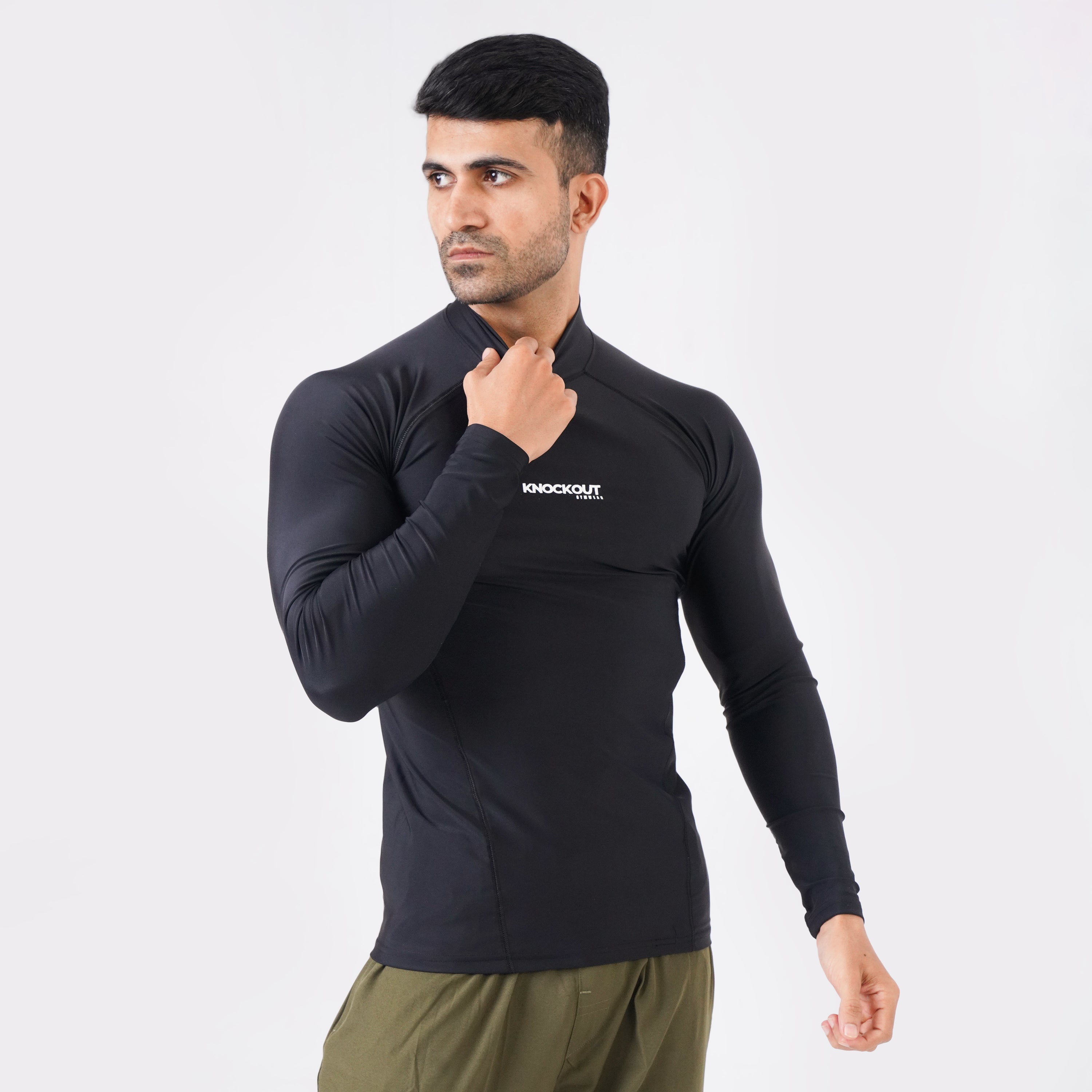 Knockout High Neck Compression Long Sleeve - Black