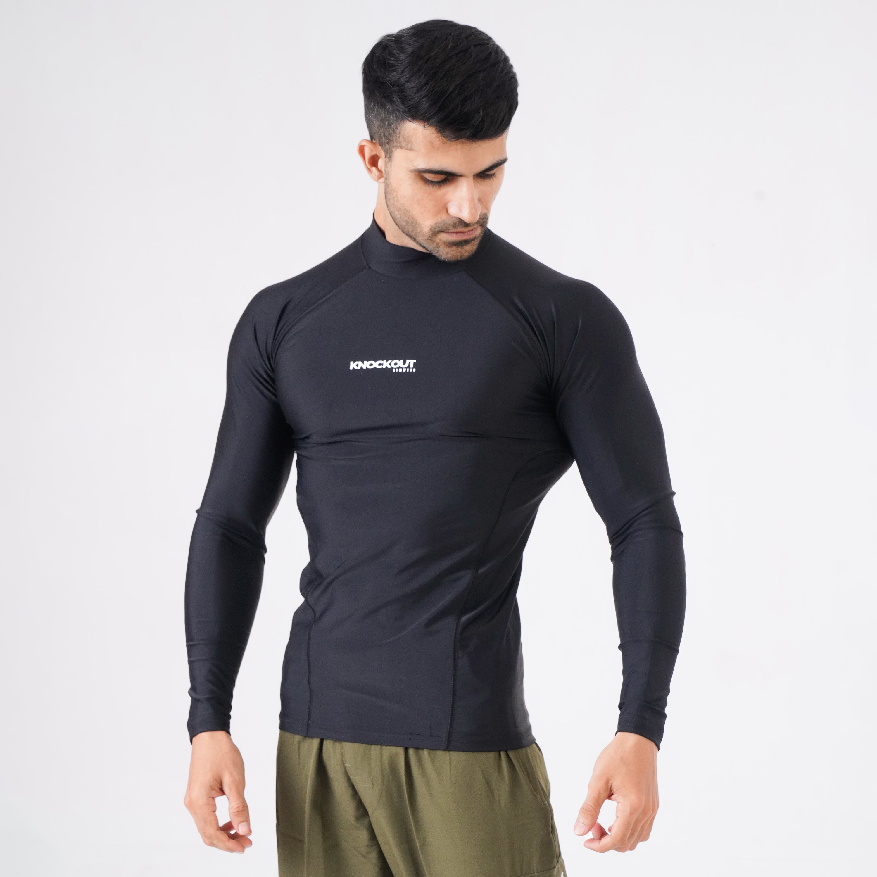 Knockout High Neck Compression Long Sleeve - Black