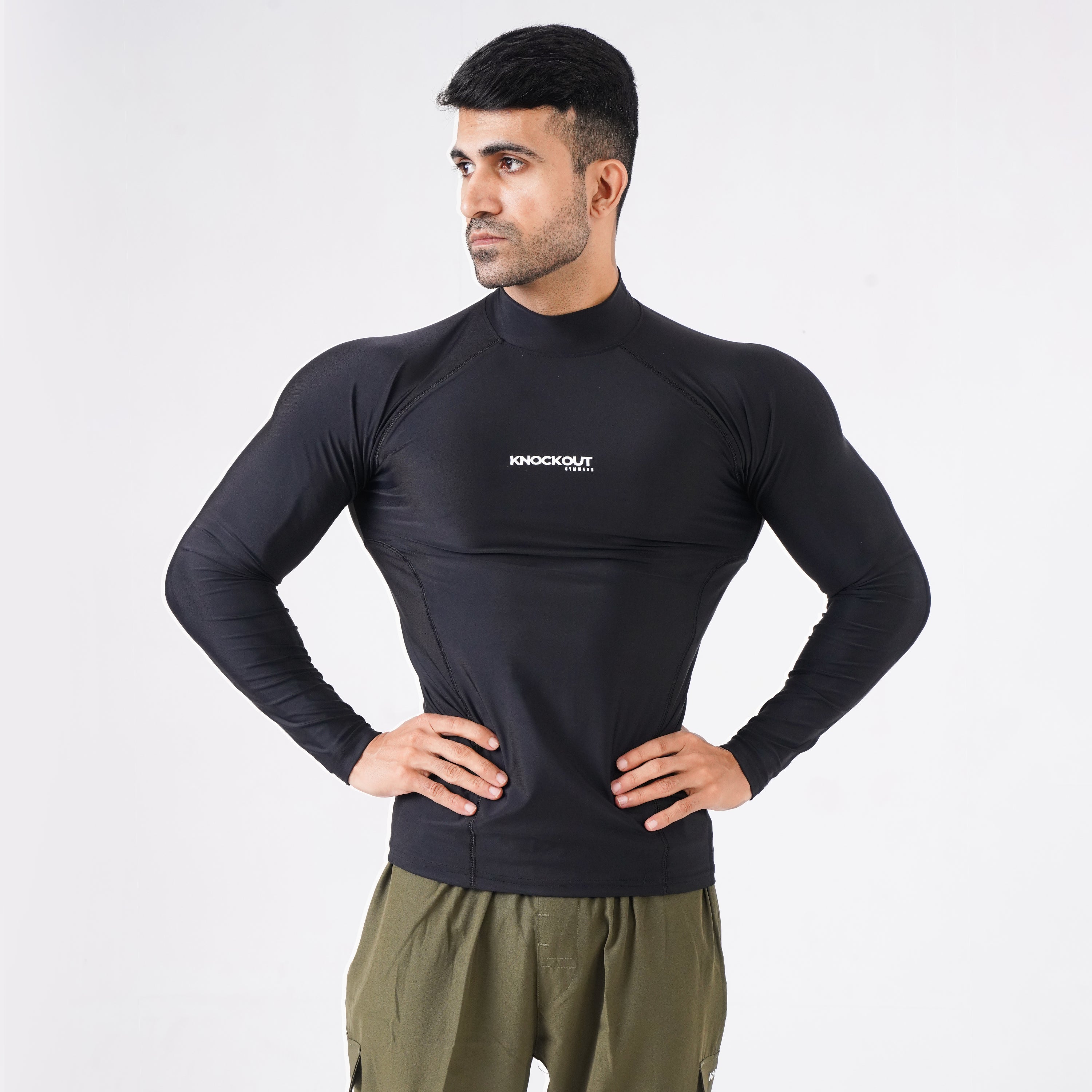 Knockout High Neck Compression Long Sleeve - Black