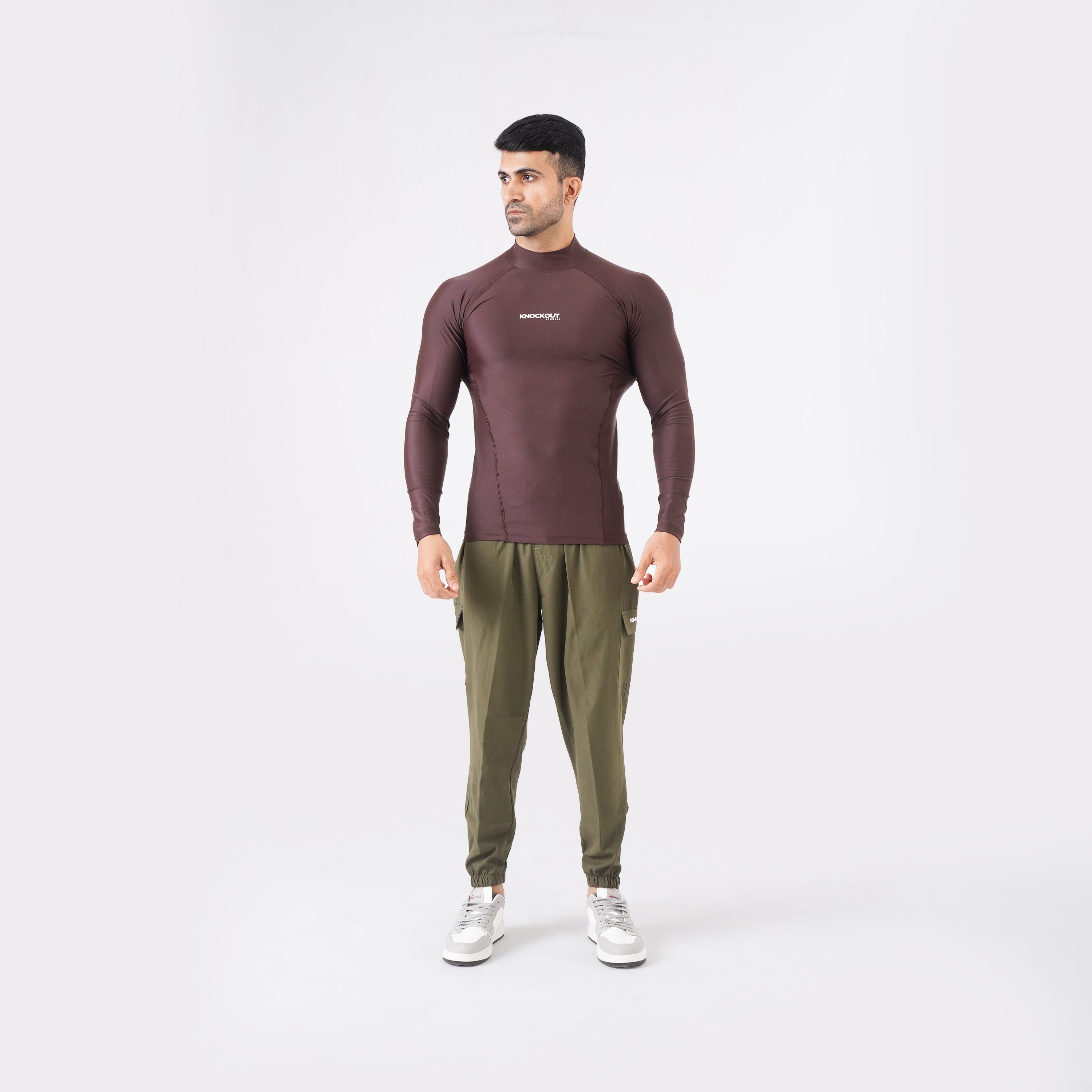 Knockout High Neck Compression Long Sleeve - Chocolate