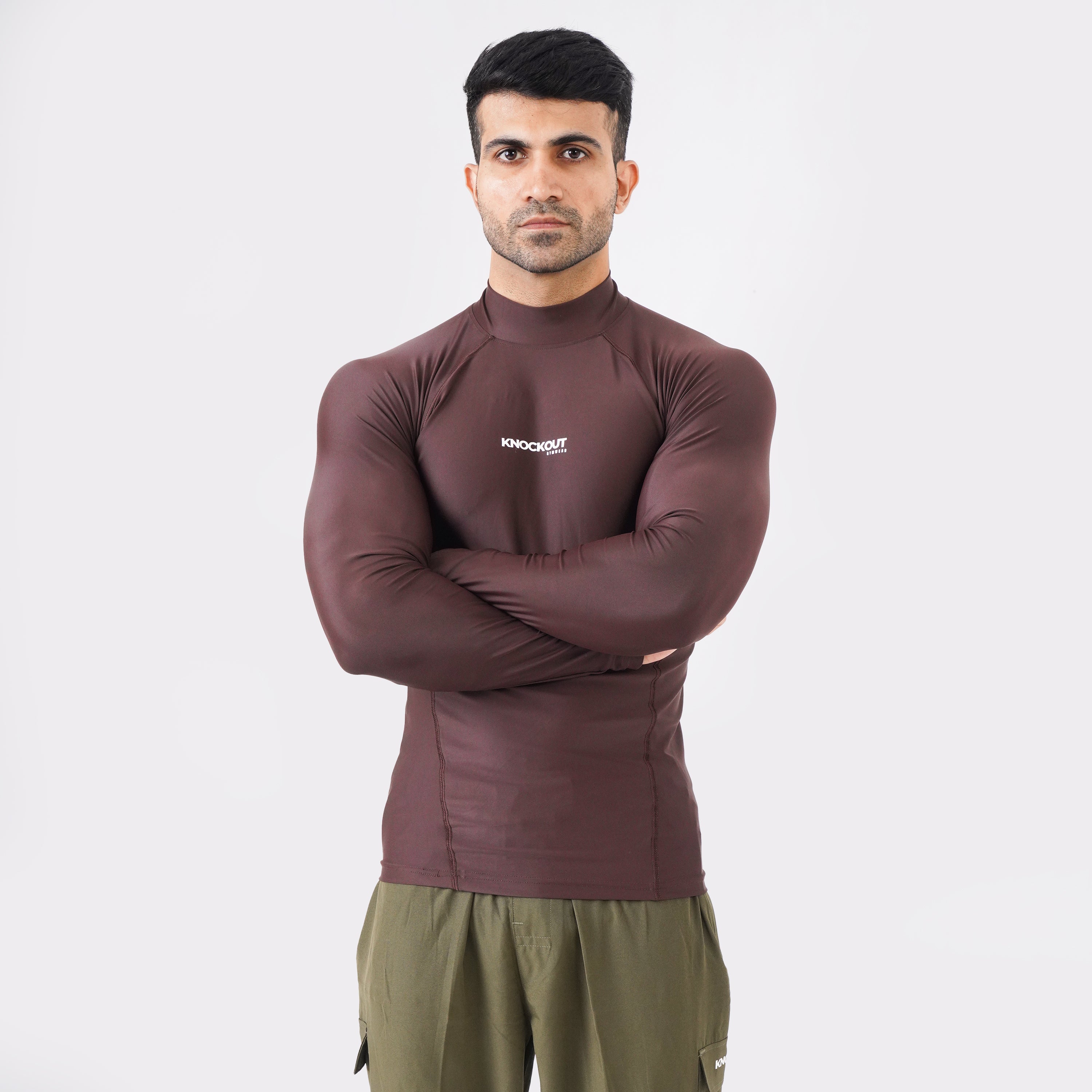 Knockout High Neck Compression Long Sleeve - Chocolate