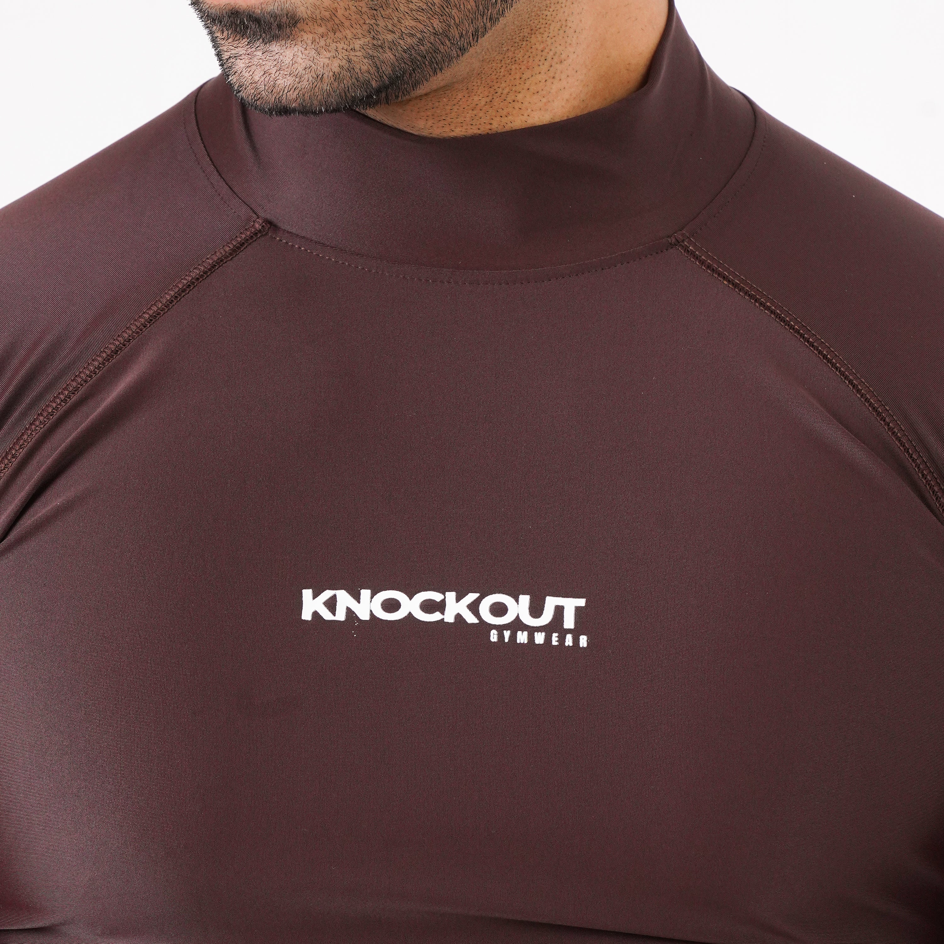 Knockout High Neck Compression Long Sleeve - Chocolate