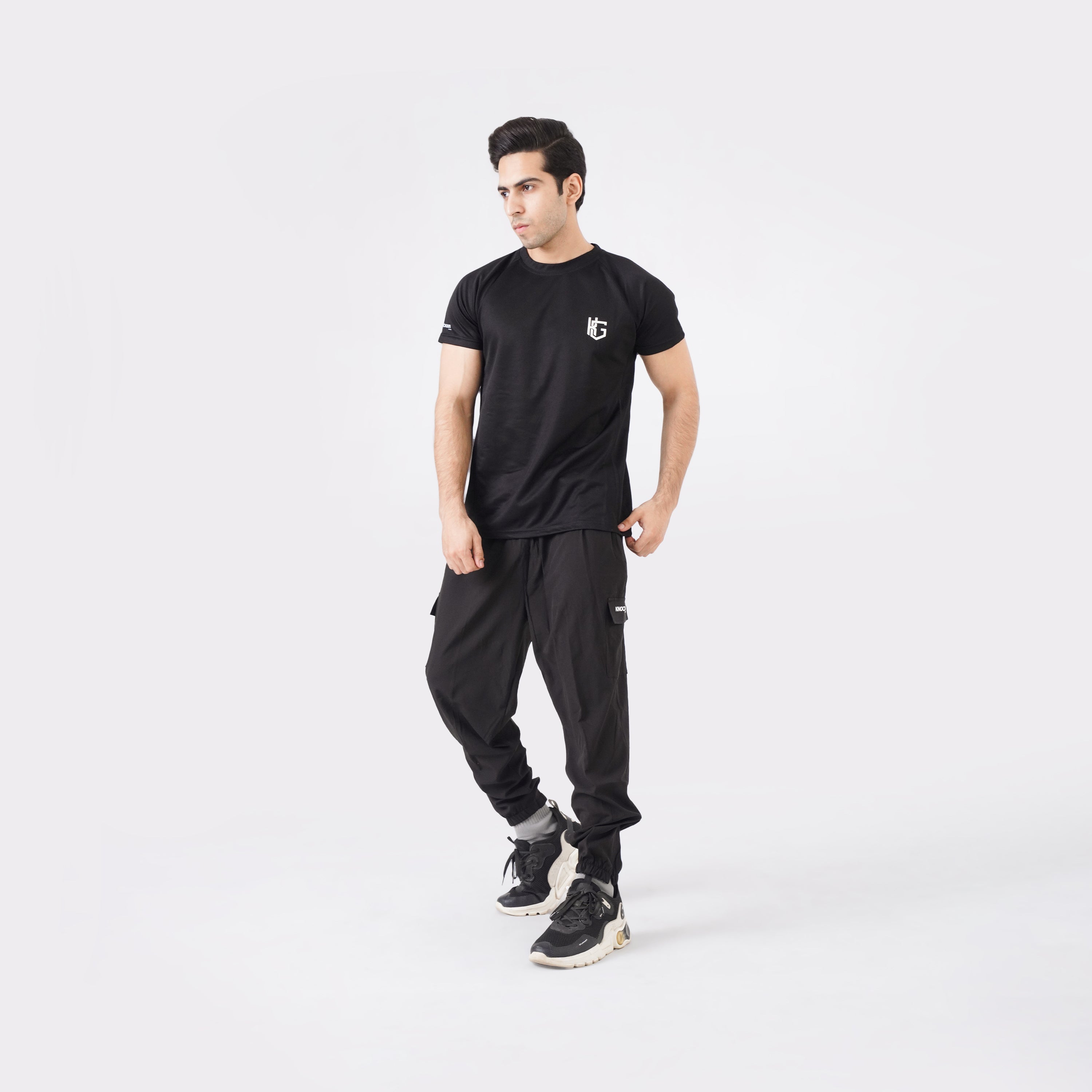Micro Stretch Fabric Baggy Trouser - Black