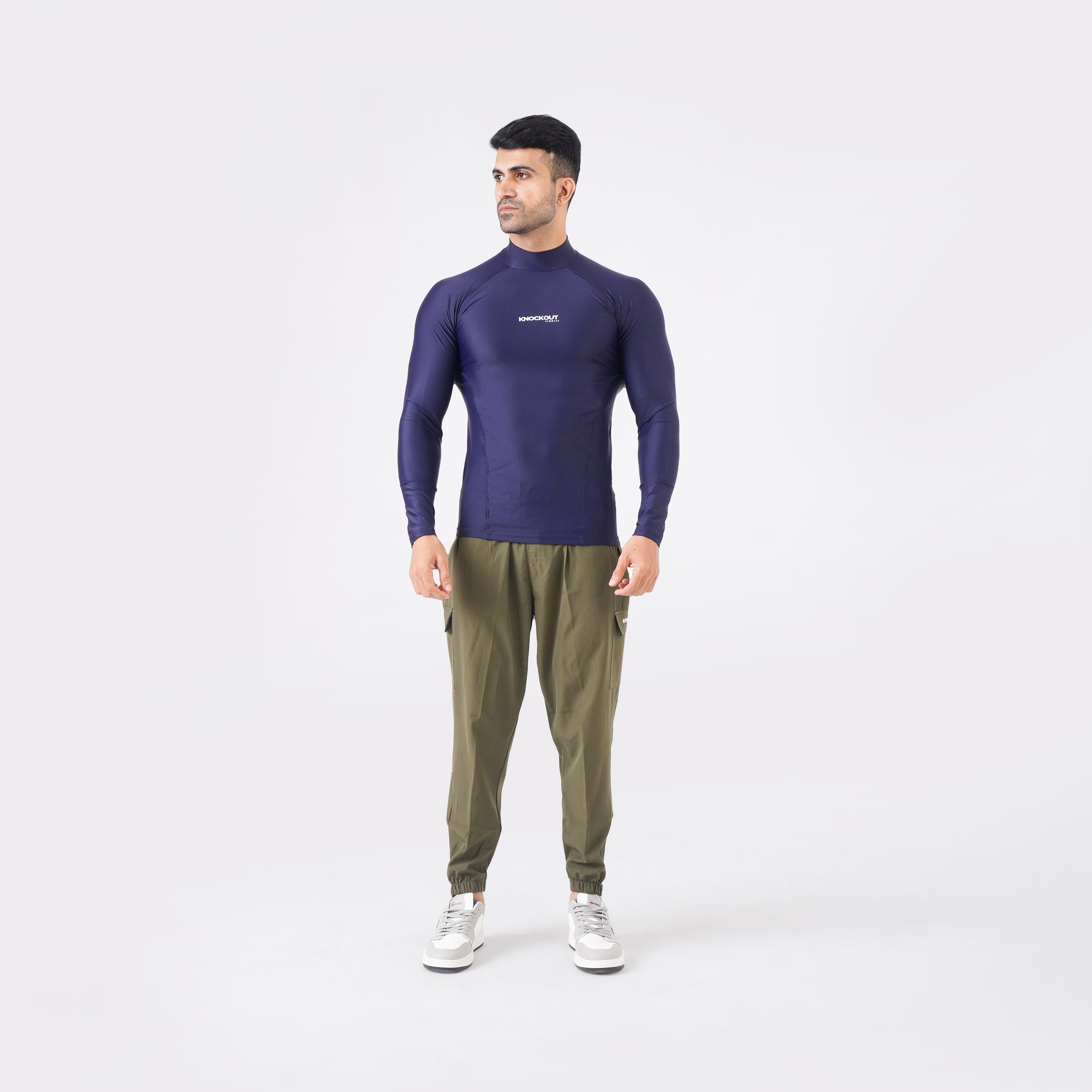 Knockout High Neck Compression Long Sleeve - Navy Blue