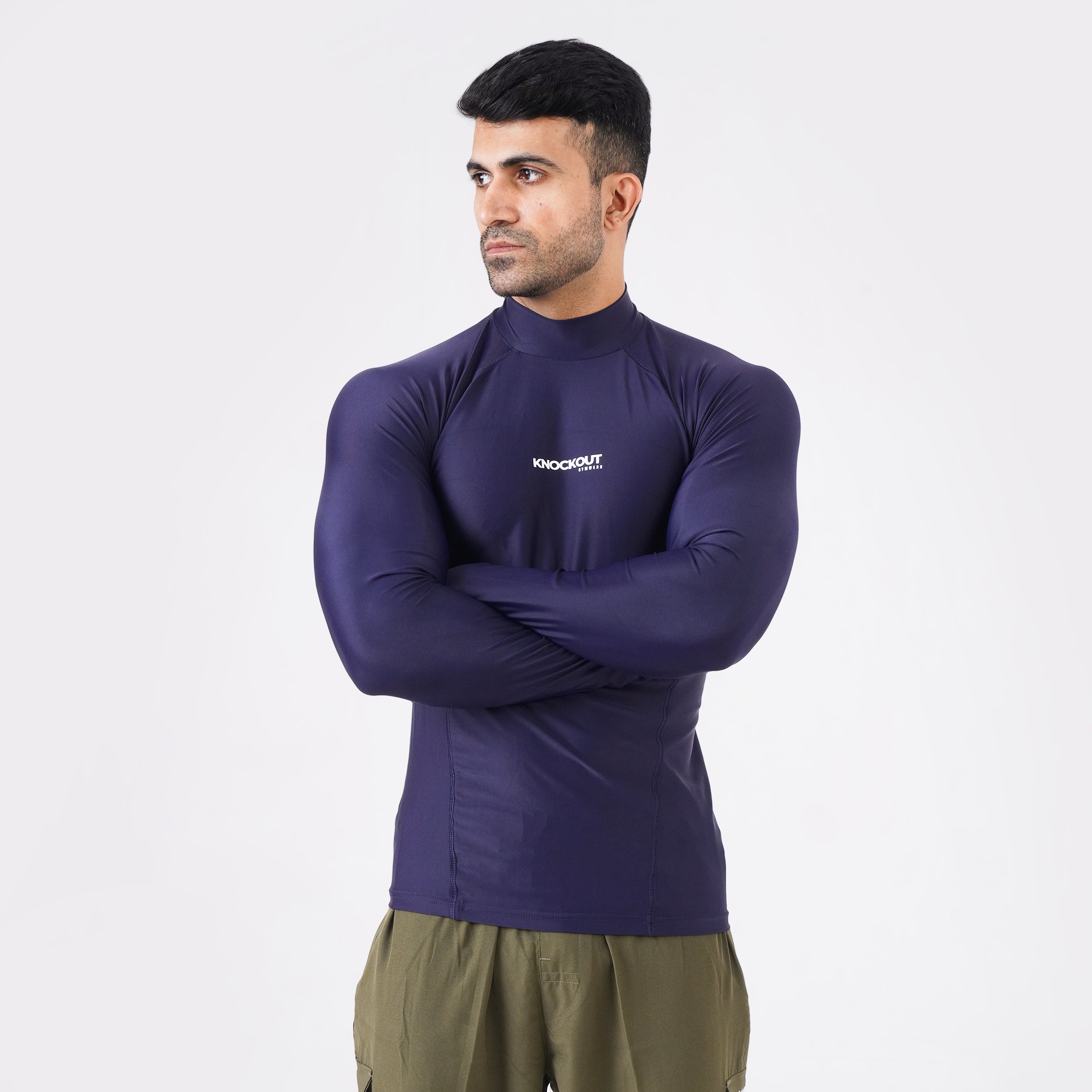 Knockout High Neck Compression Long Sleeve - Navy Blue