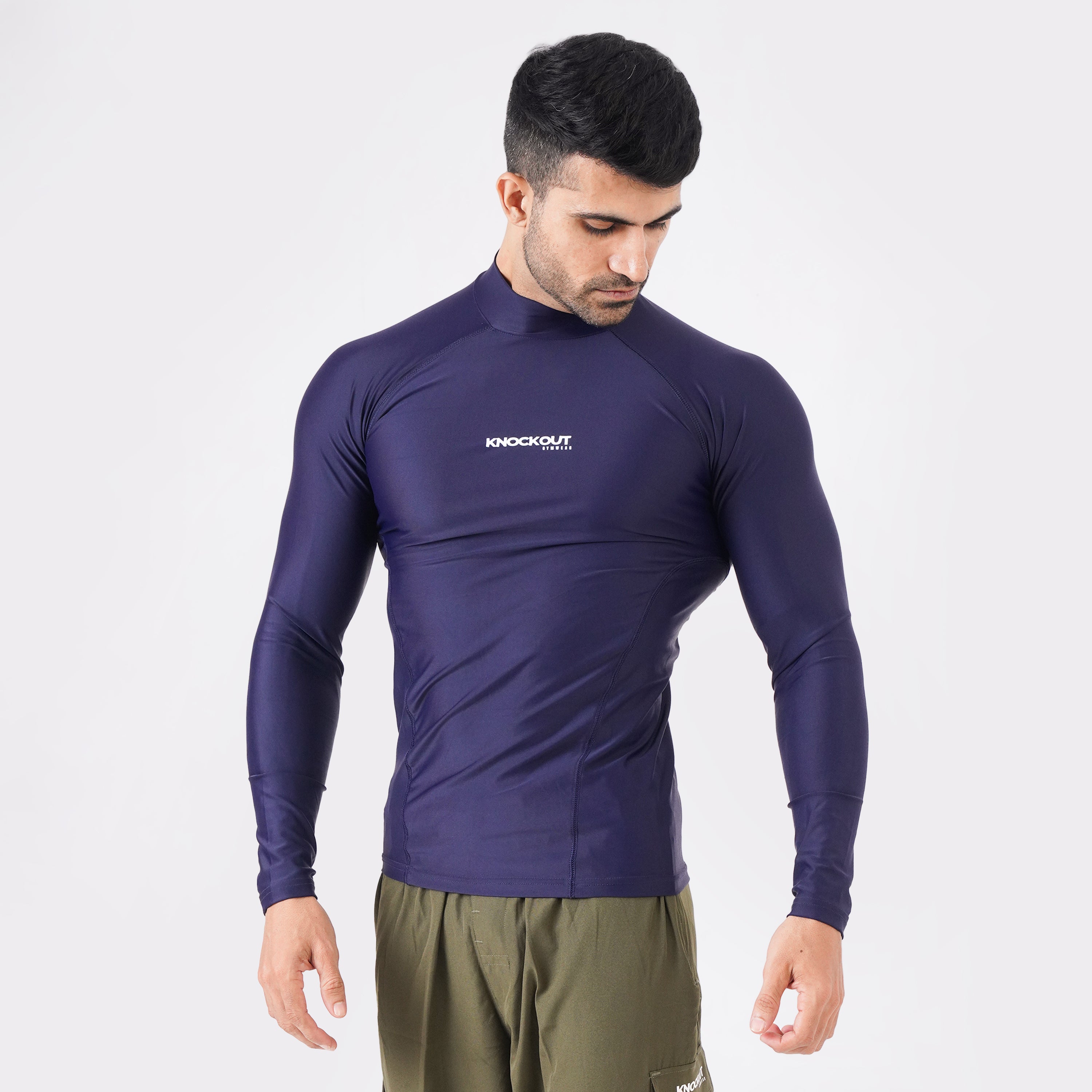 Knockout High Neck Compression Long Sleeve - Navy Blue