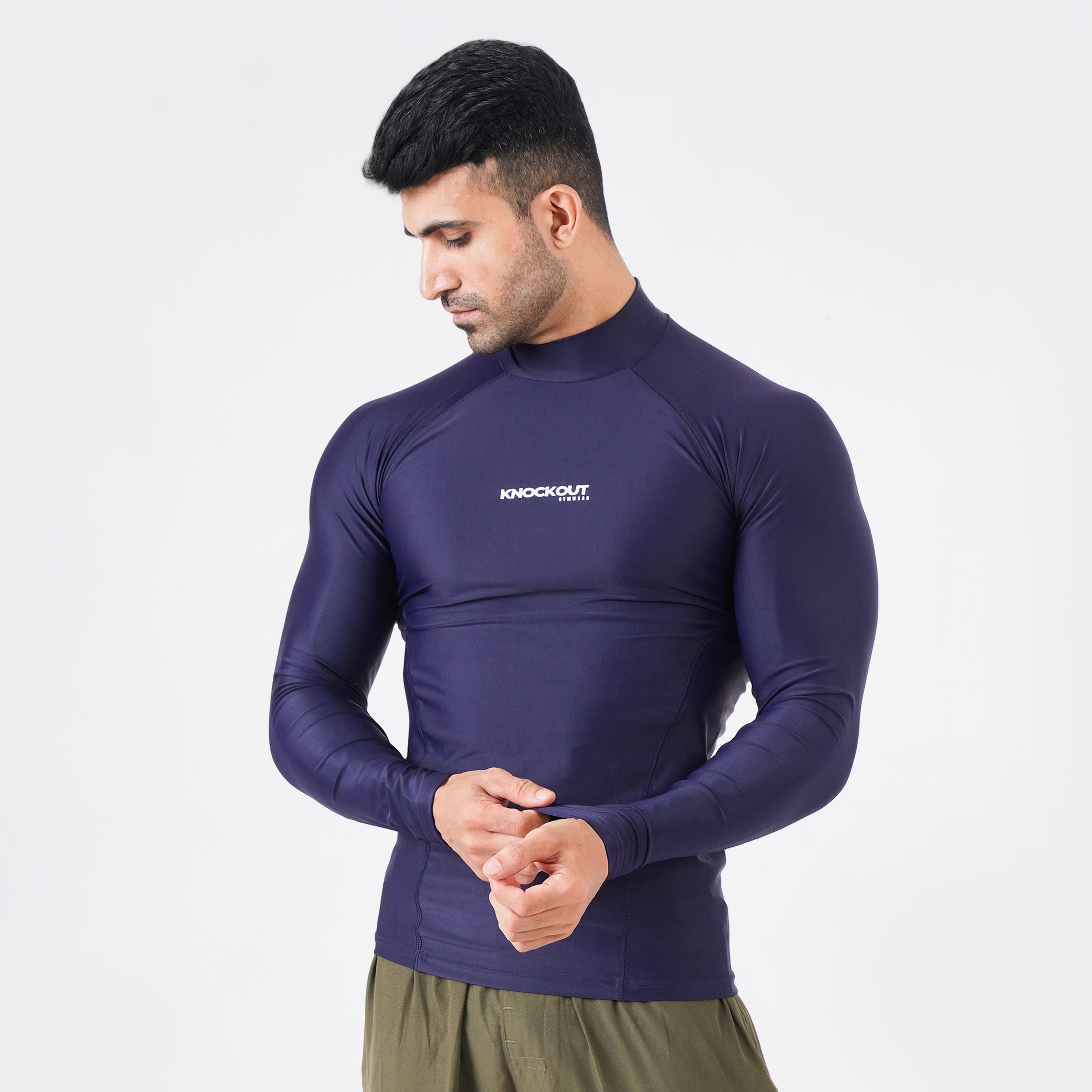 Knockout High Neck Compression Long Sleeve - Navy Blue