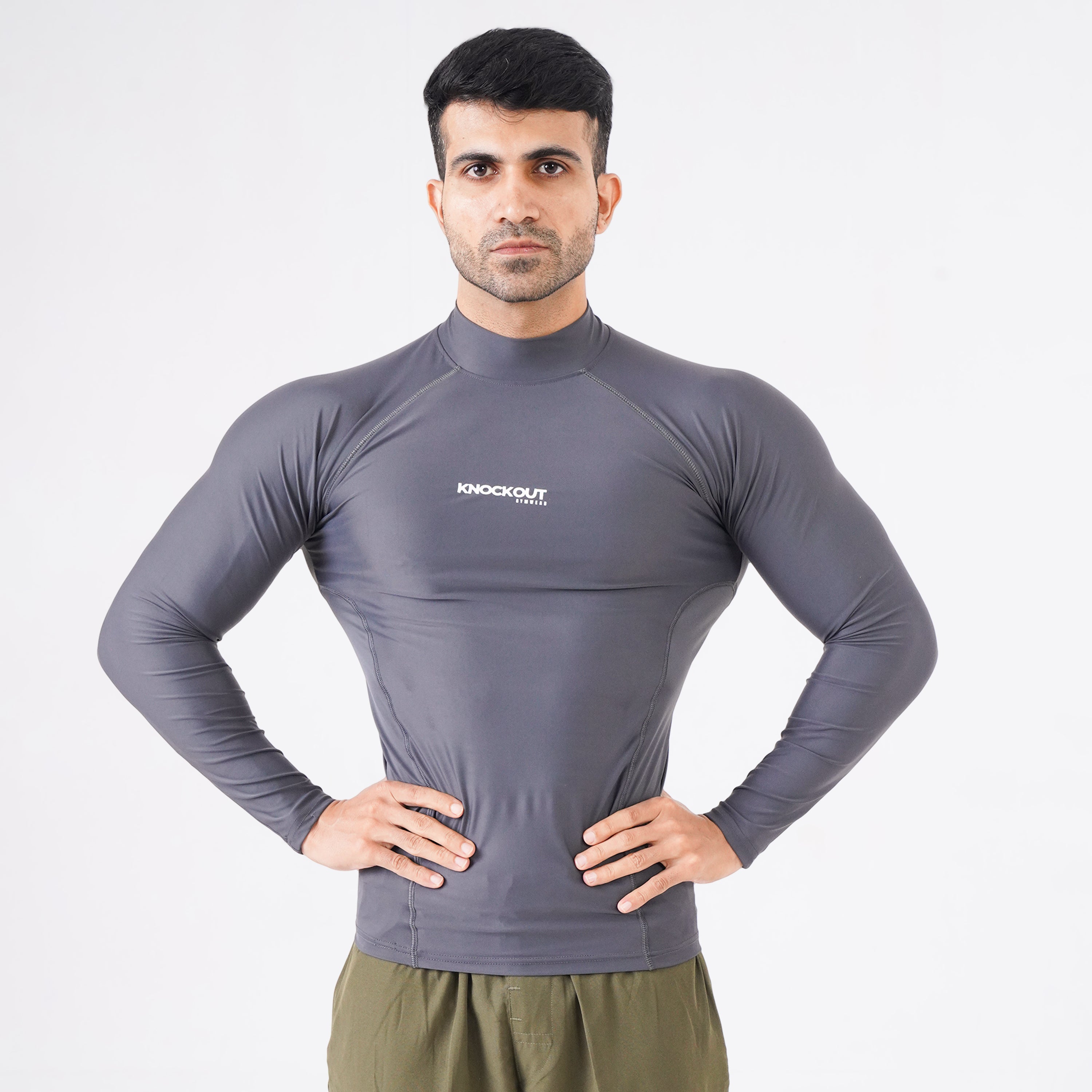 Knockout High Neck Compression Long Sleeve - Gray
