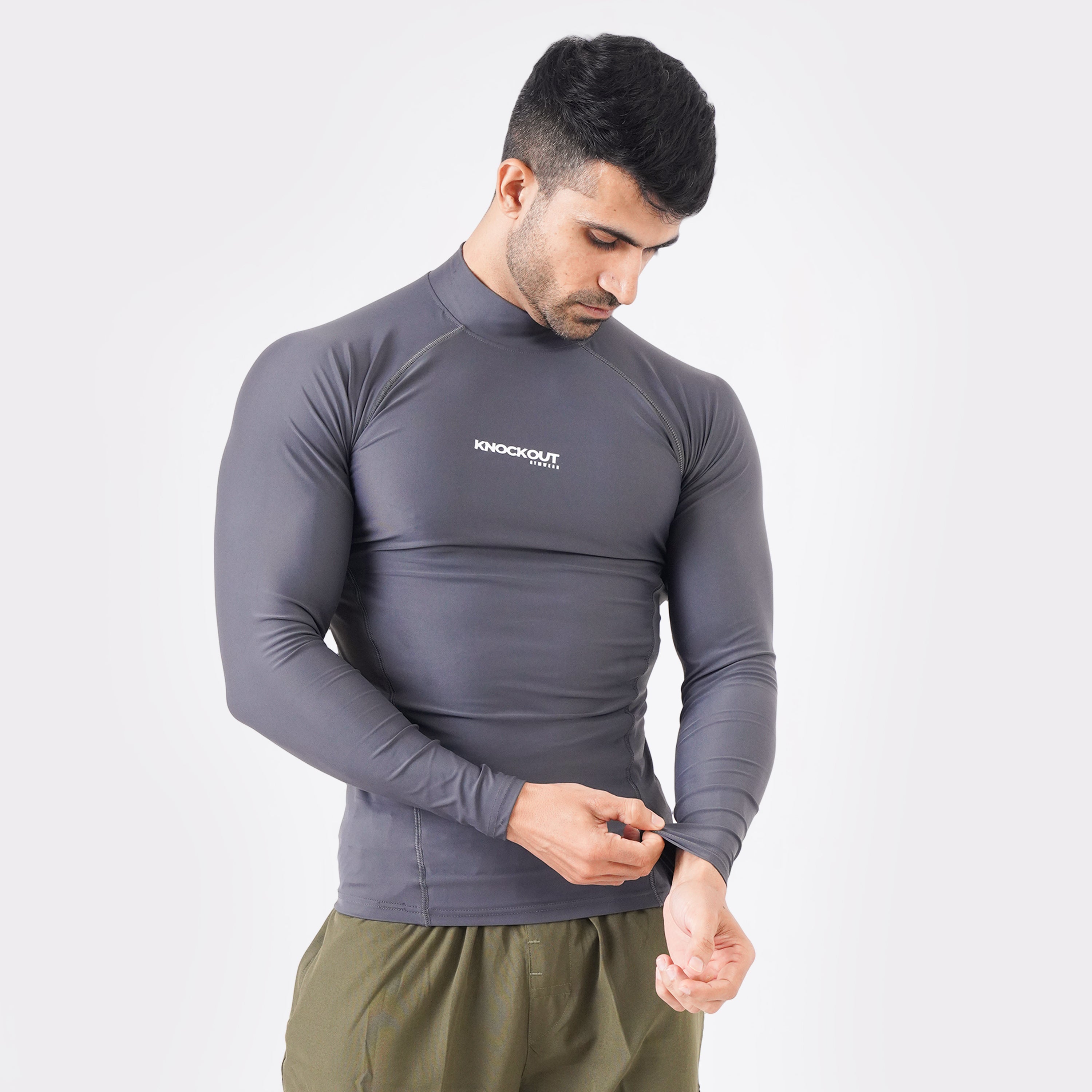 Knockout High Neck Compression Long Sleeve - Gray