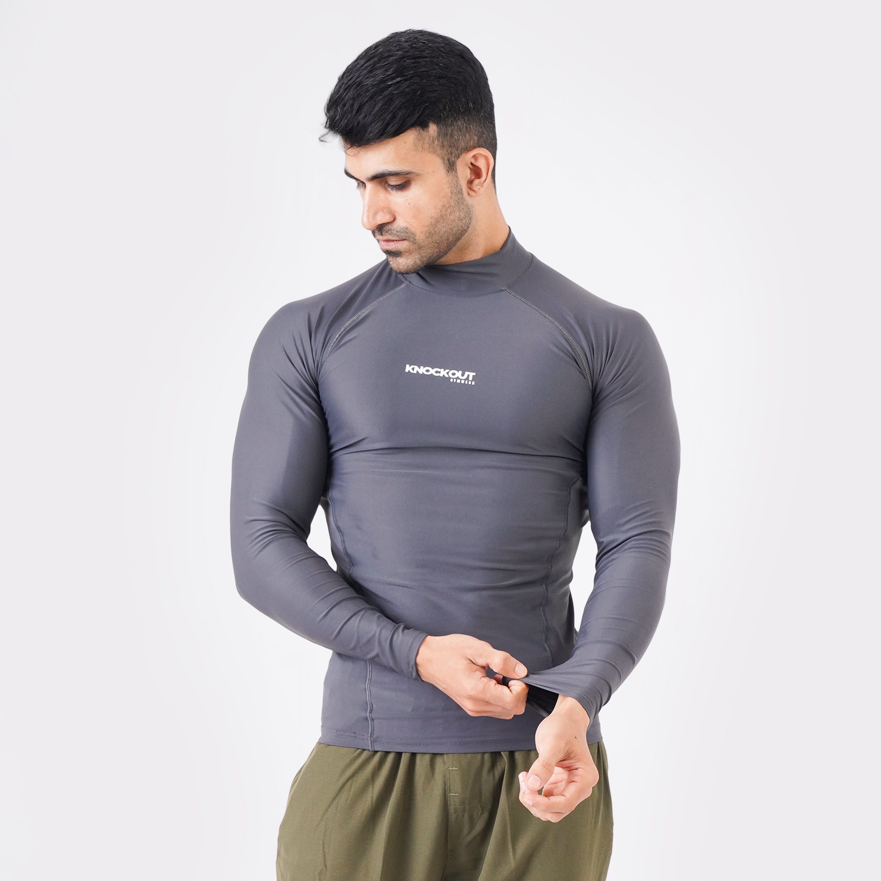 Knockout High Neck Compression Long Sleeve - Gray