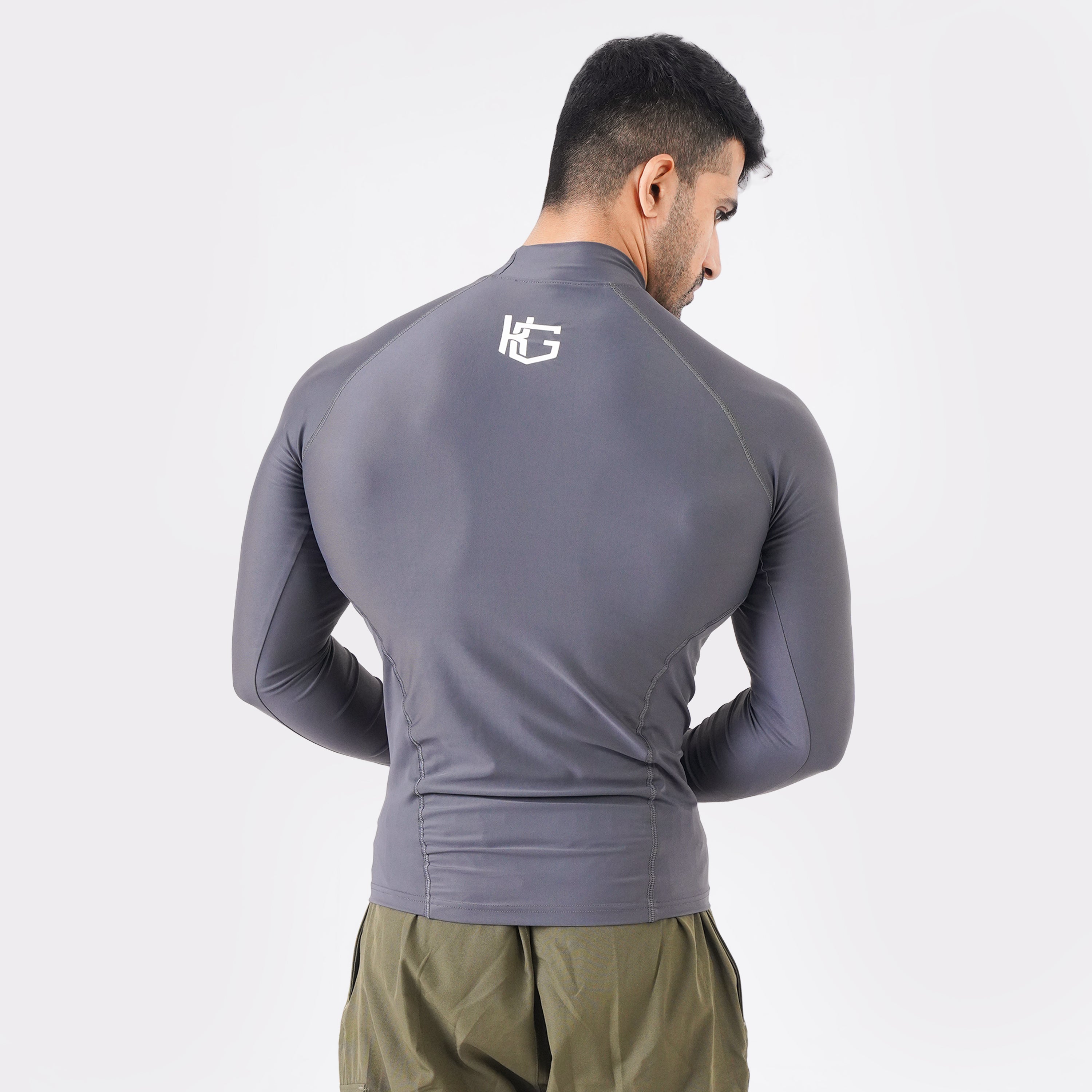 Knockout High Neck Compression Long Sleeve - Gray