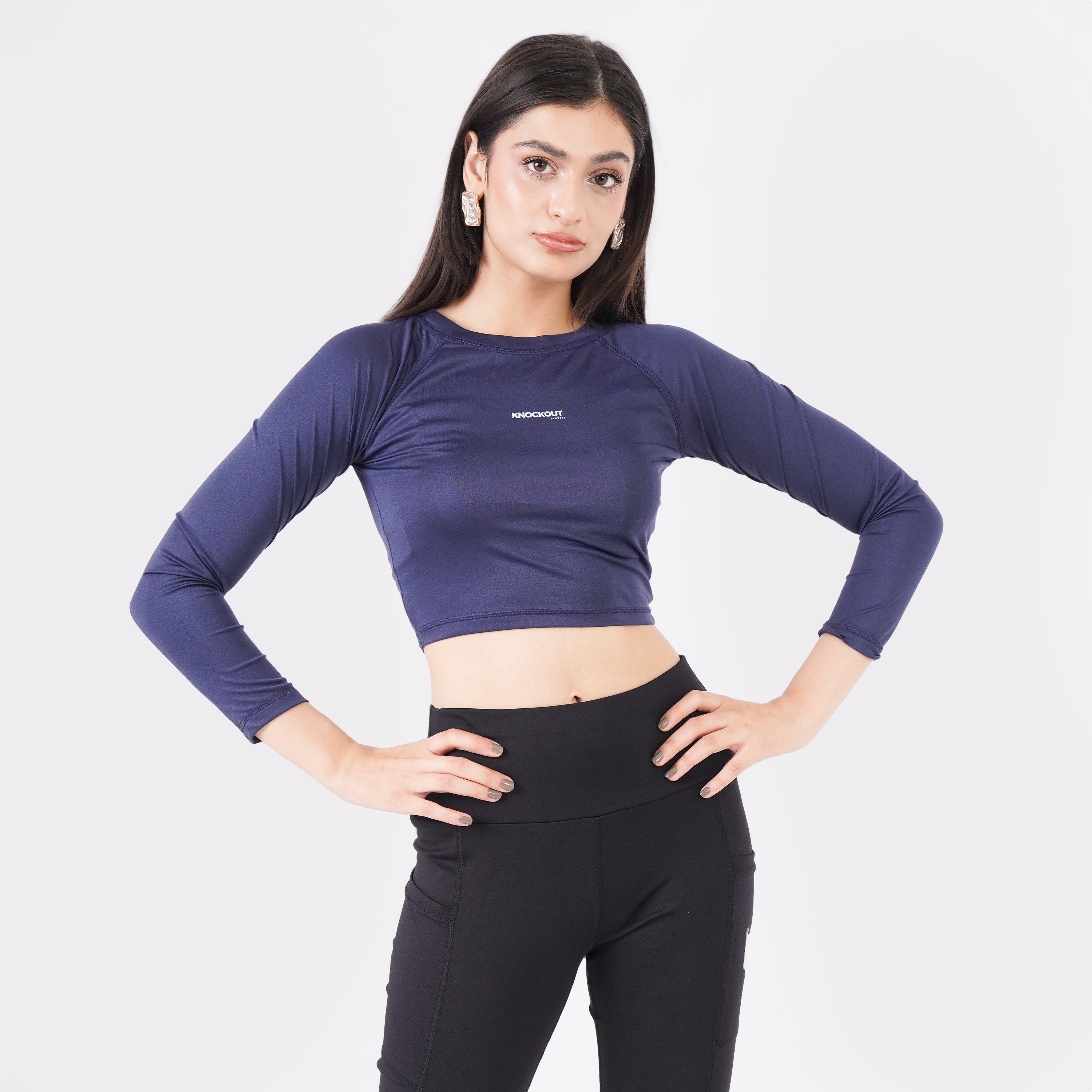 Knockout Cropped Long Sleeve - Navy Blue