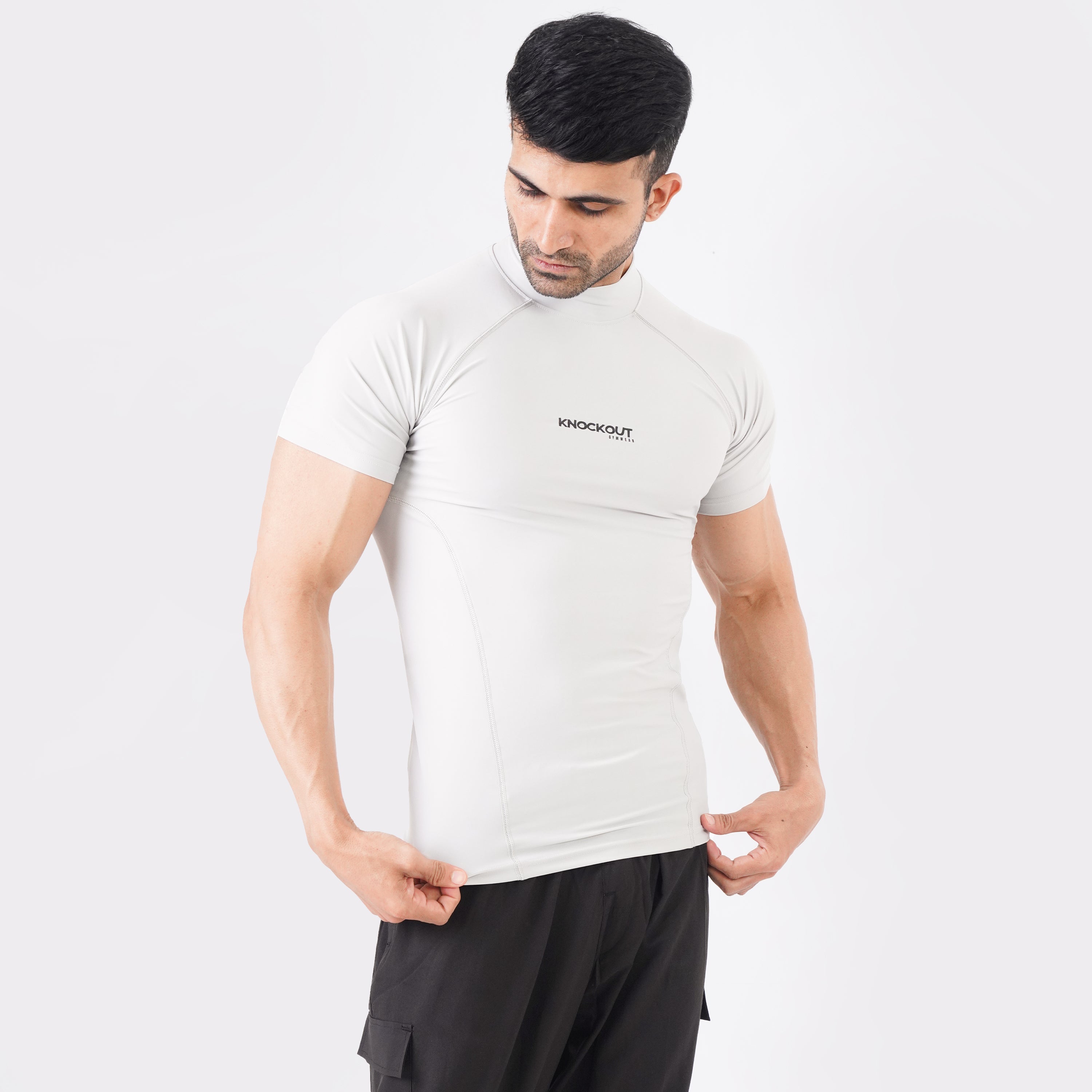 Knockout High Neck Compression t-shirt - Light Stone