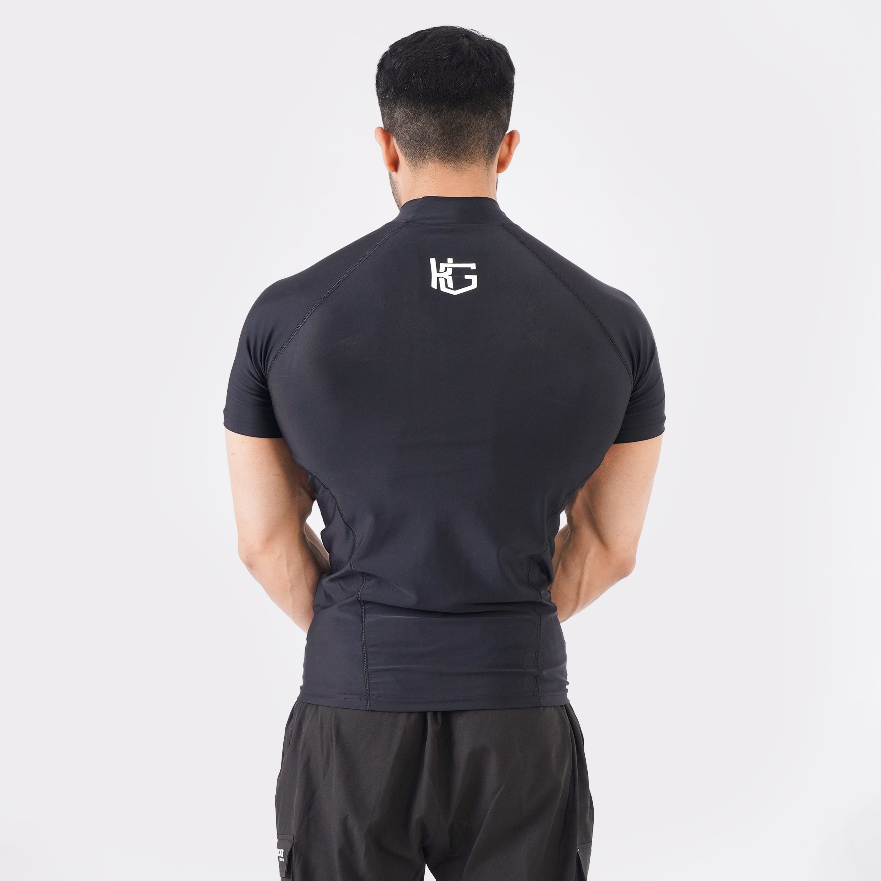 Black High Neck Compression t-shirt back view