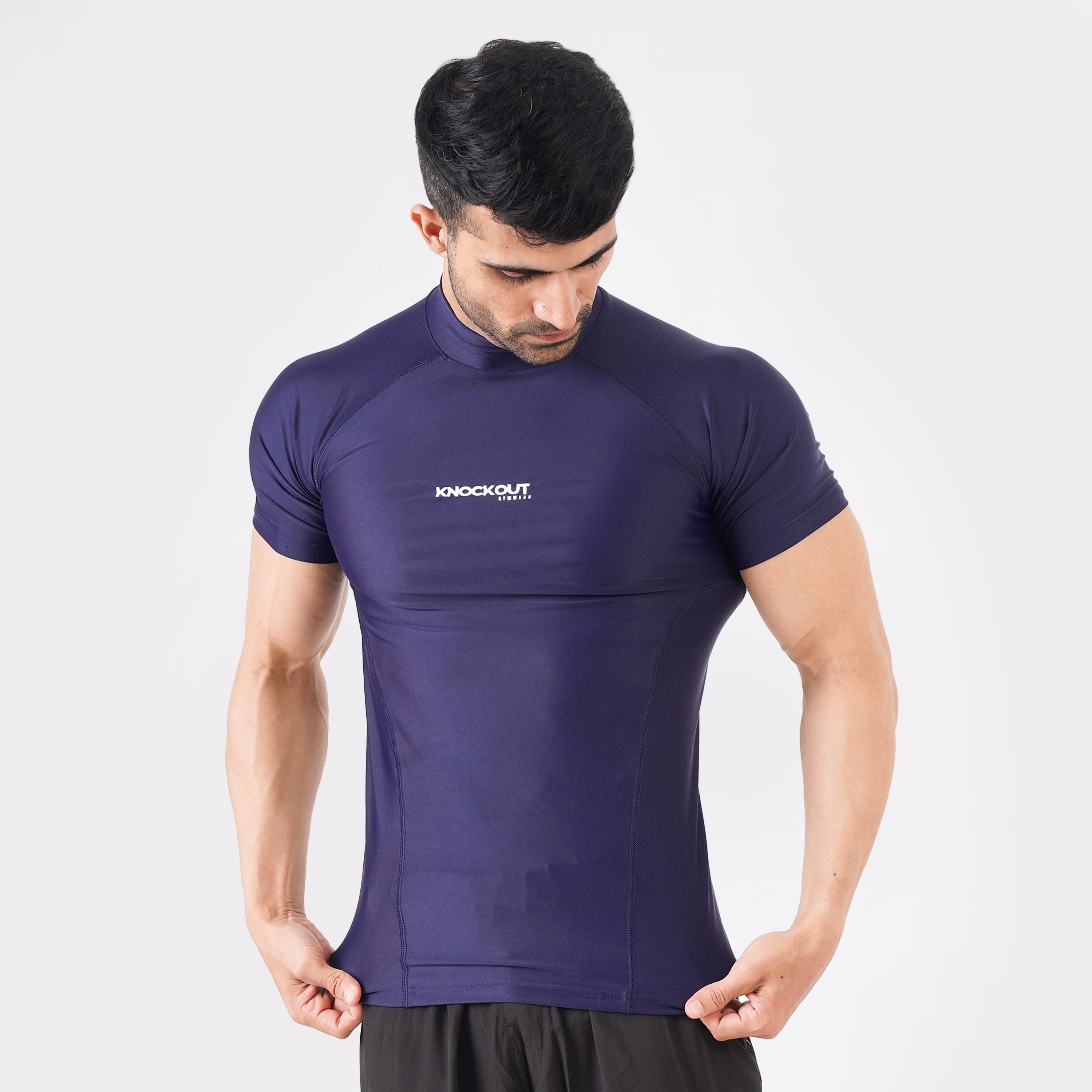 Knockout High Neck Compression t-shirt - Navy Blue