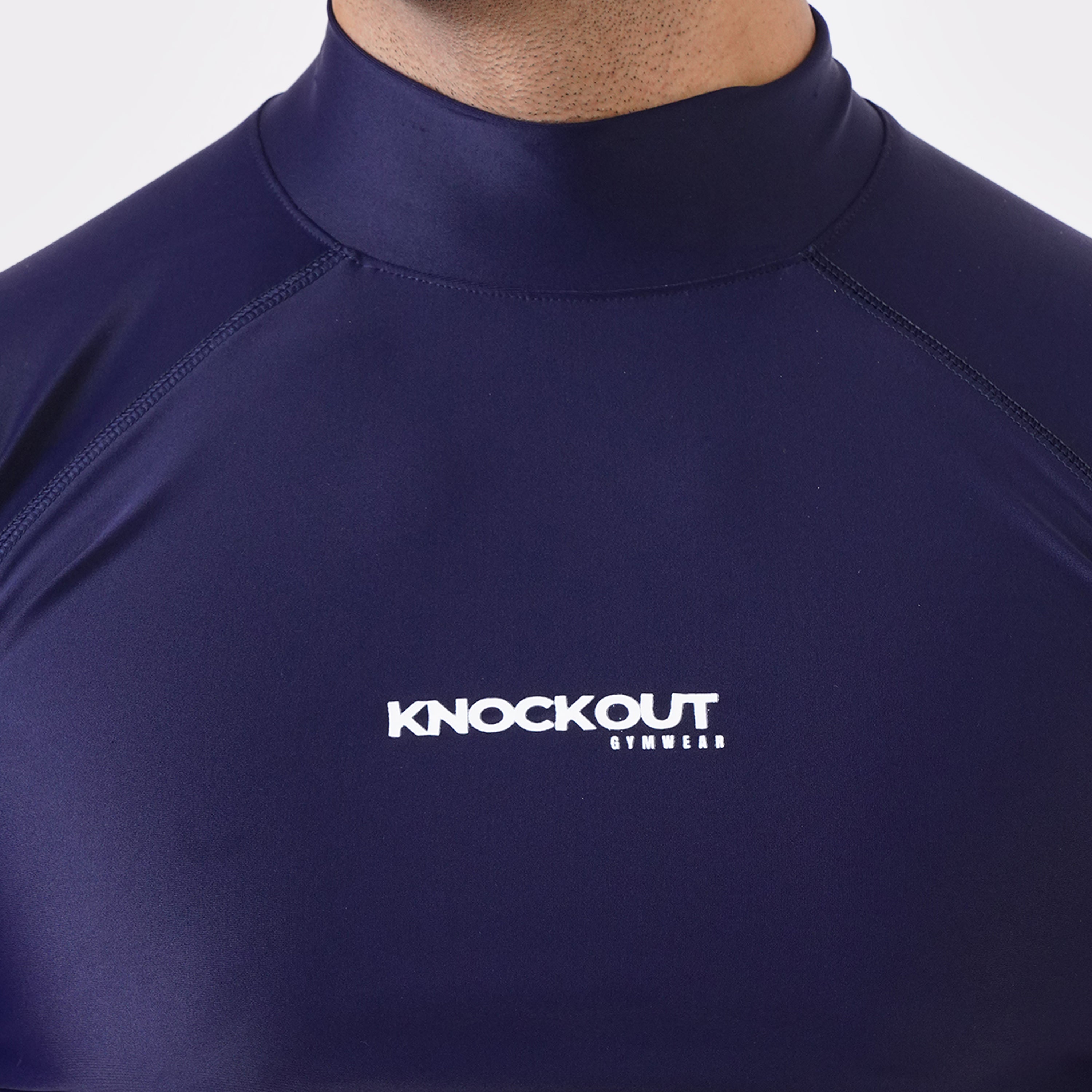 Knockout High Neck Compression t-shirt - Navy Blue