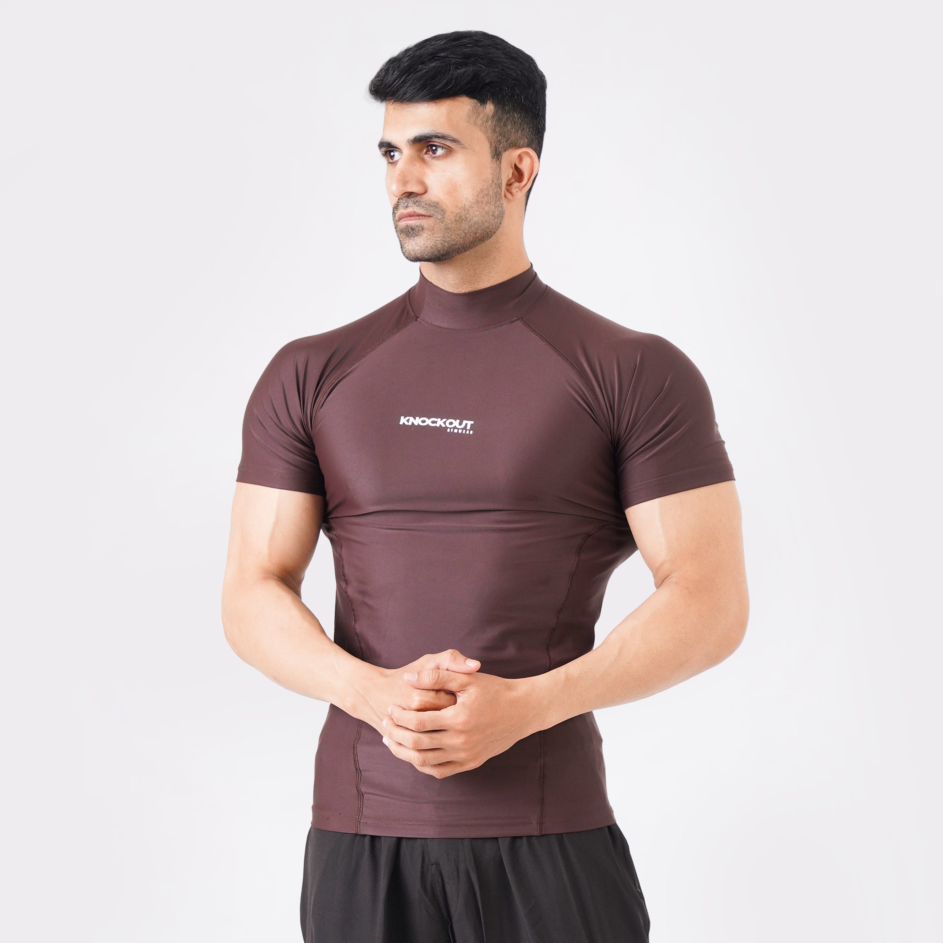 Knockout High Neck Compression t-shirt - chocolate