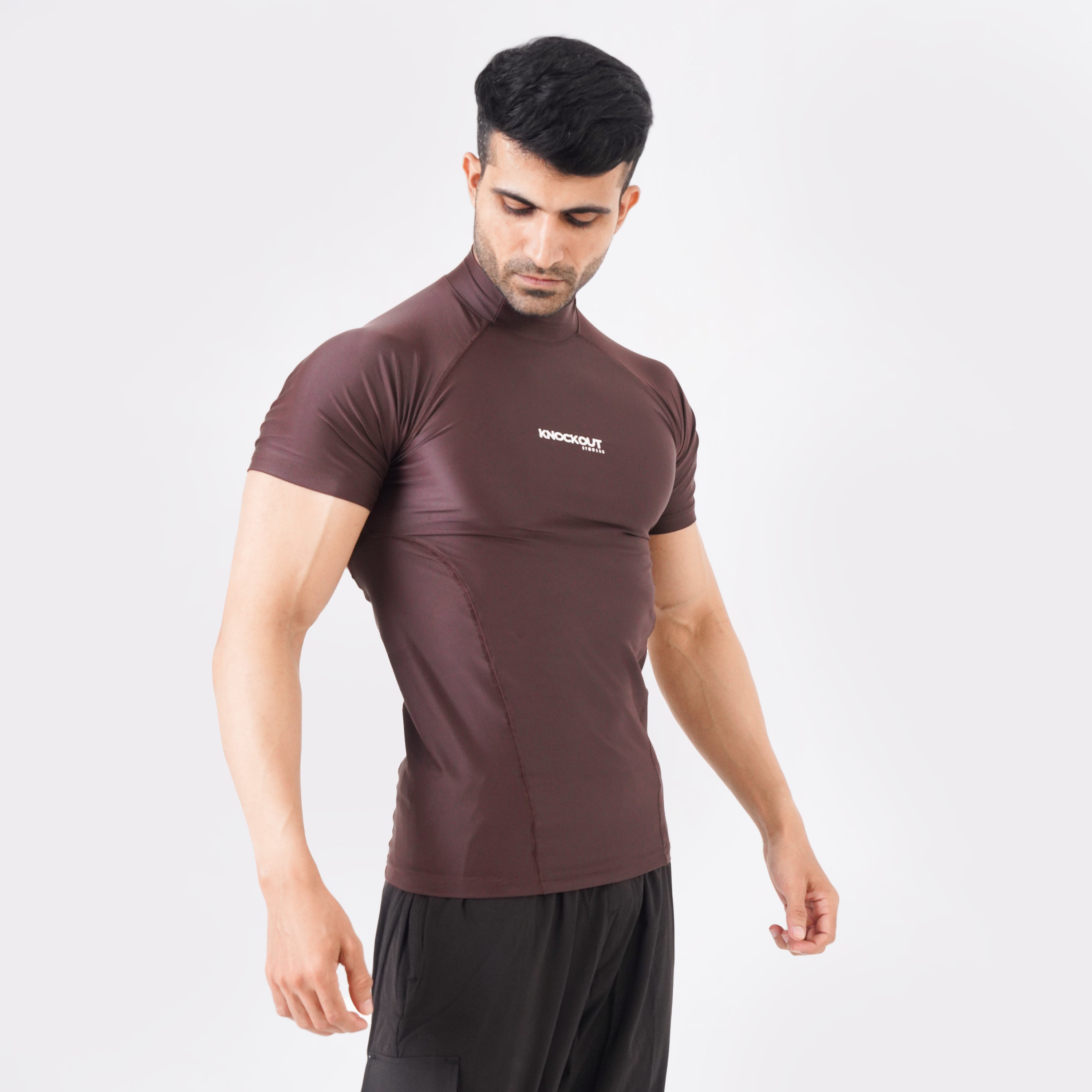 Knockout High Neck Compression t-shirt - chocolate