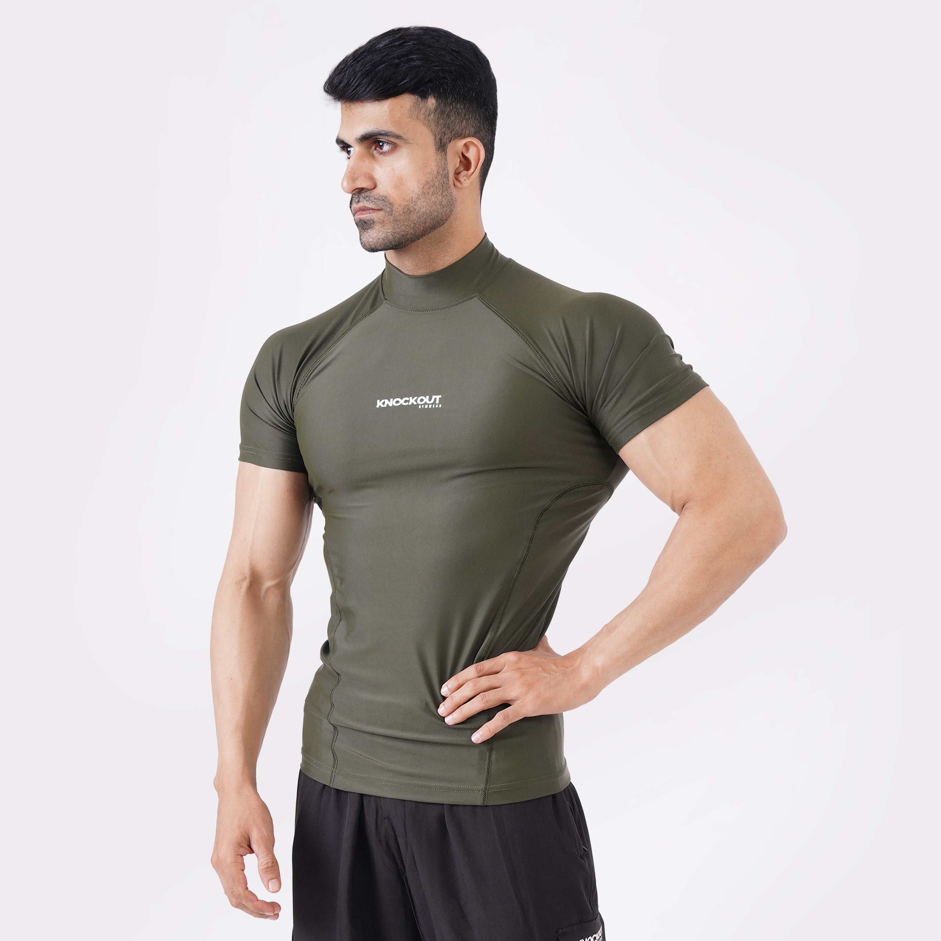Green High Neck Compression t-shirt Knockout