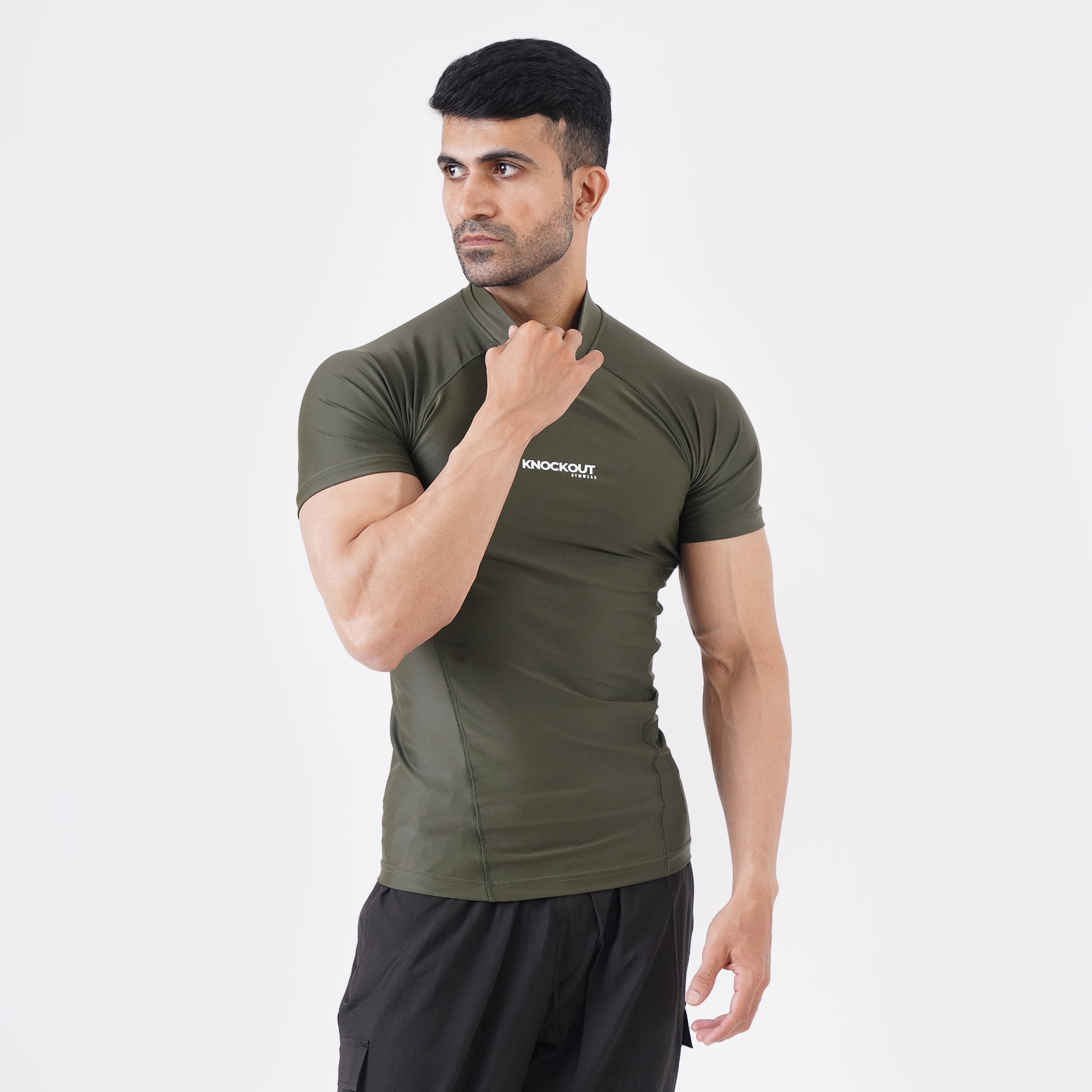 Green High Neck Compression t-shirt half sleeves