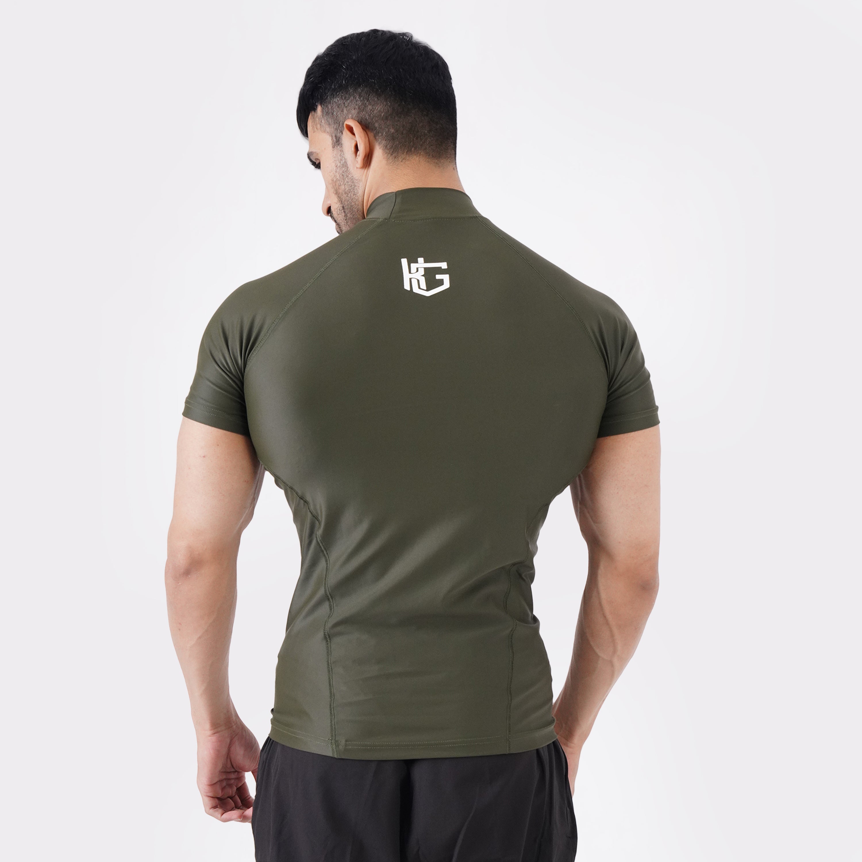 Green High Neck Compression t-shirt back view