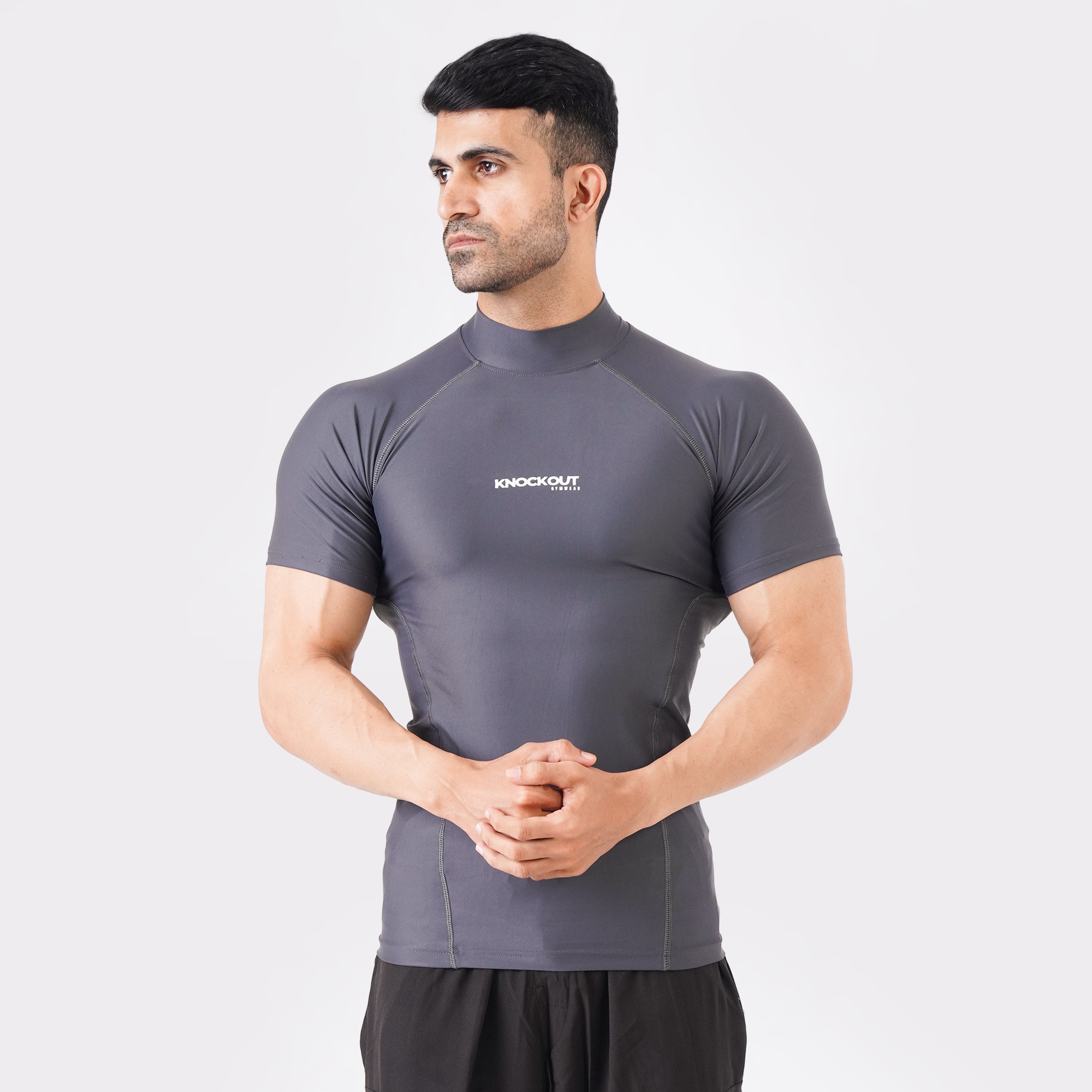Knockout High Neck Compression t-shirt - Gray