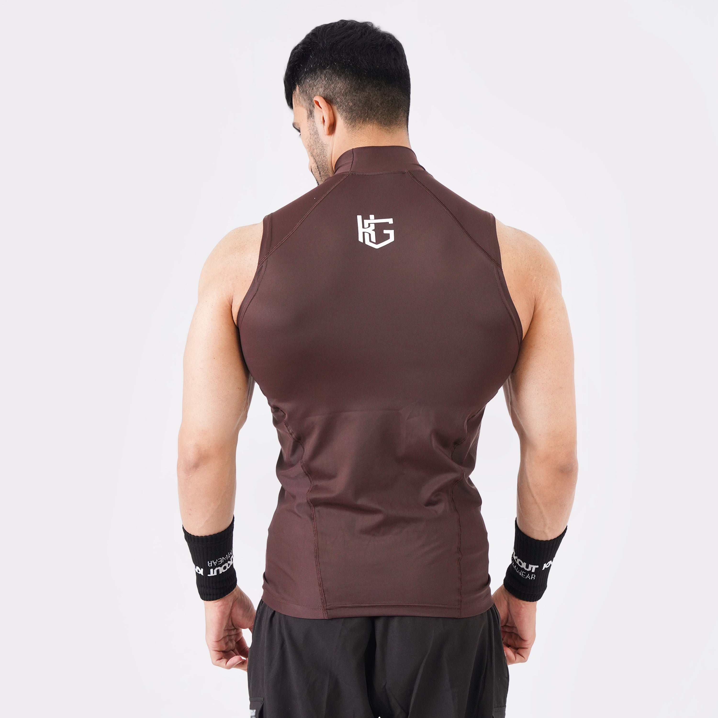 Knockout Sleeveless High Neck Compression Shirt Chocolate