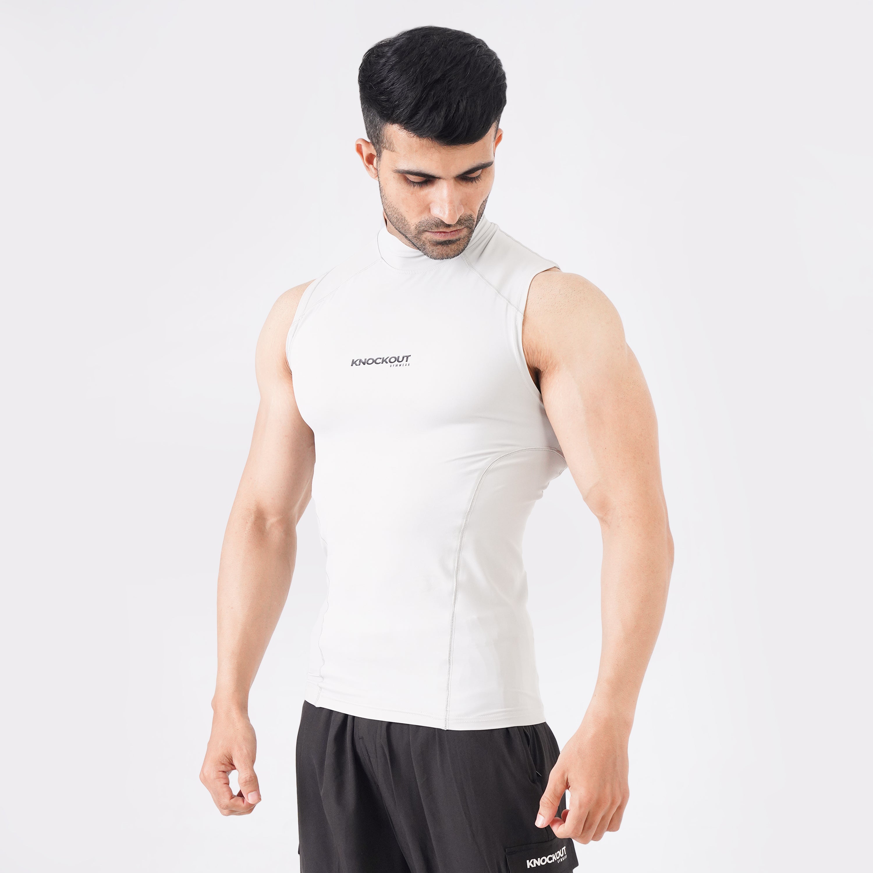 Knockout Sleeveless High Neck Compression - Light Stone