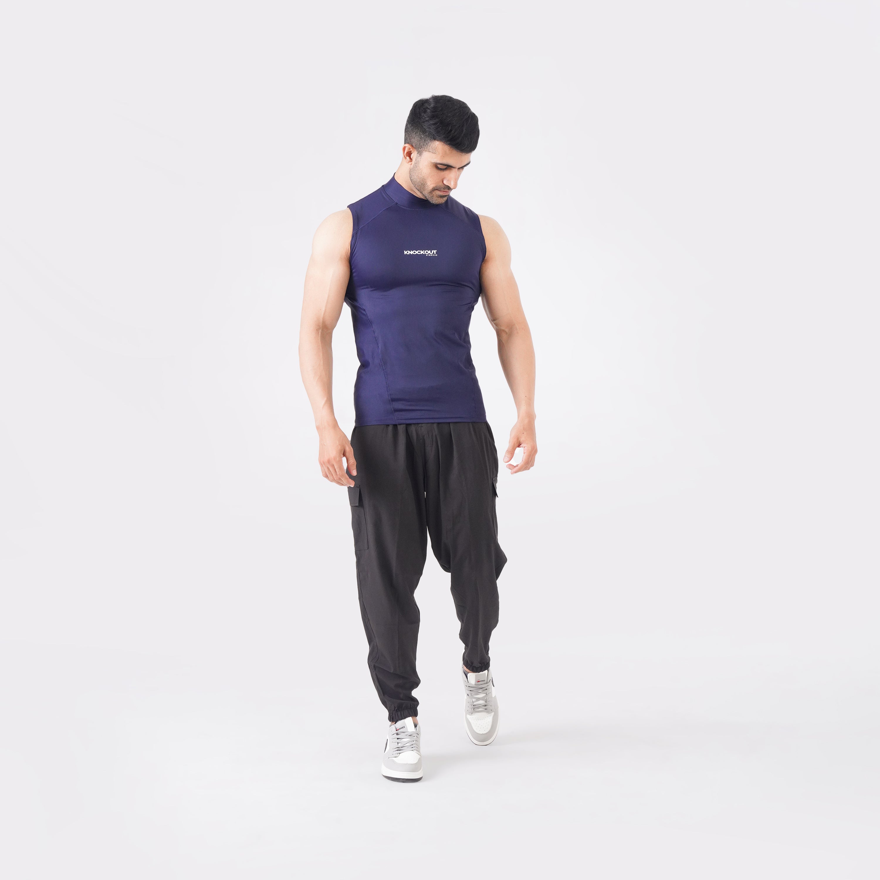 Knockout Sleeveless High Neck Compression - Navy Blue